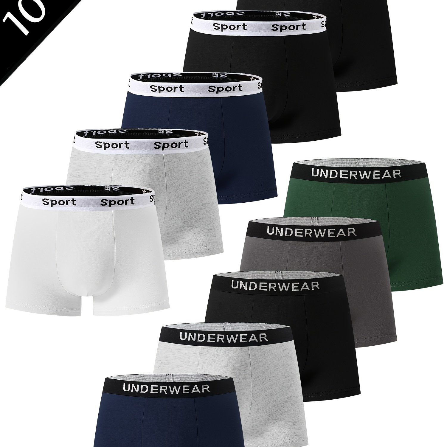 Image of A Set Of 10 Assorted Solid Color Boxer Shorts For Boys, Designed For Cycling And Sports, Made From 95% For , Suitable For Children Aged 8 To 14