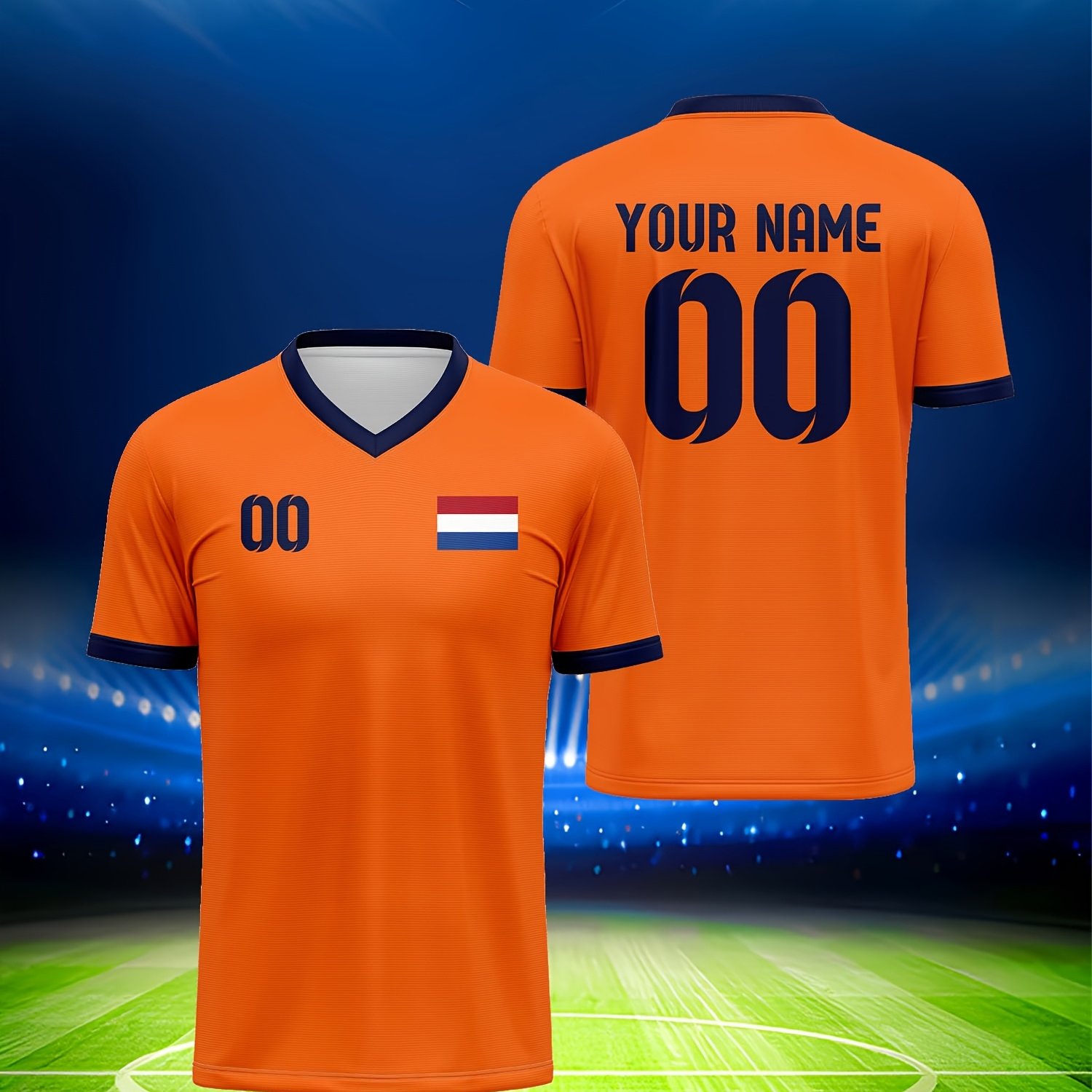 TEMU 1pc Customizable 2026 National Jersey (netherlands) - Print V-neck, Durable Breathable Quick-dry Fabric, Machine Washable, Personalized Logo And