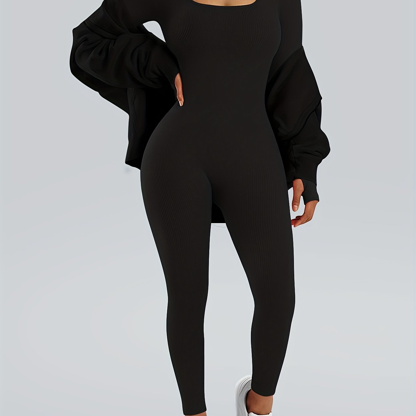 E-shop Sportlicher Fitness-Rippstrick-Body: Stylischer, Einfarbiger Jumpsuit, Ganzjahrestauglich – Langlebig Pflegeleicht