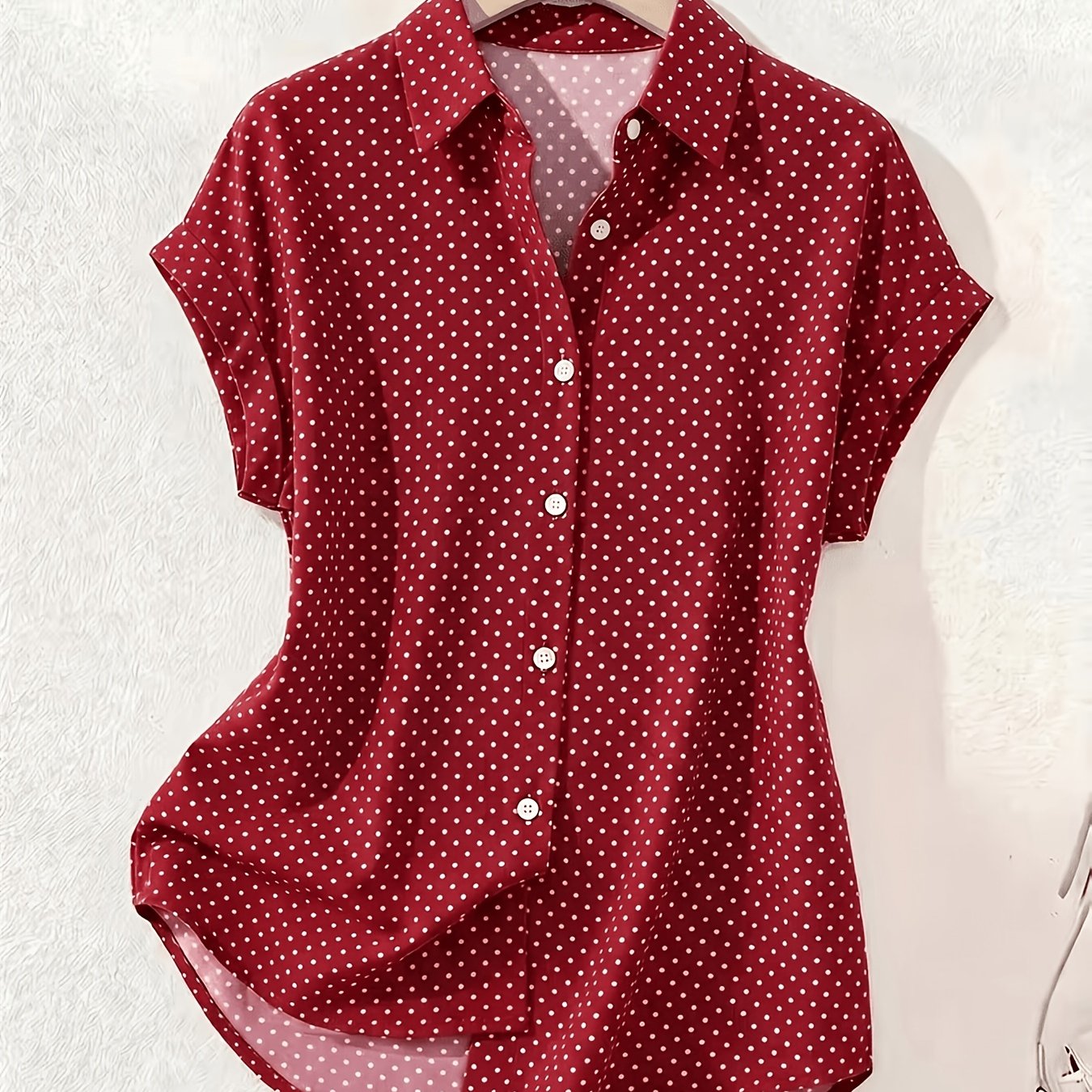 TEMU Targeted Women's Elegant Fashion Printed Polka Dot Single-breasted Short Sleeve Shirt For Spring Summer Autumn Casual Vacation Travel