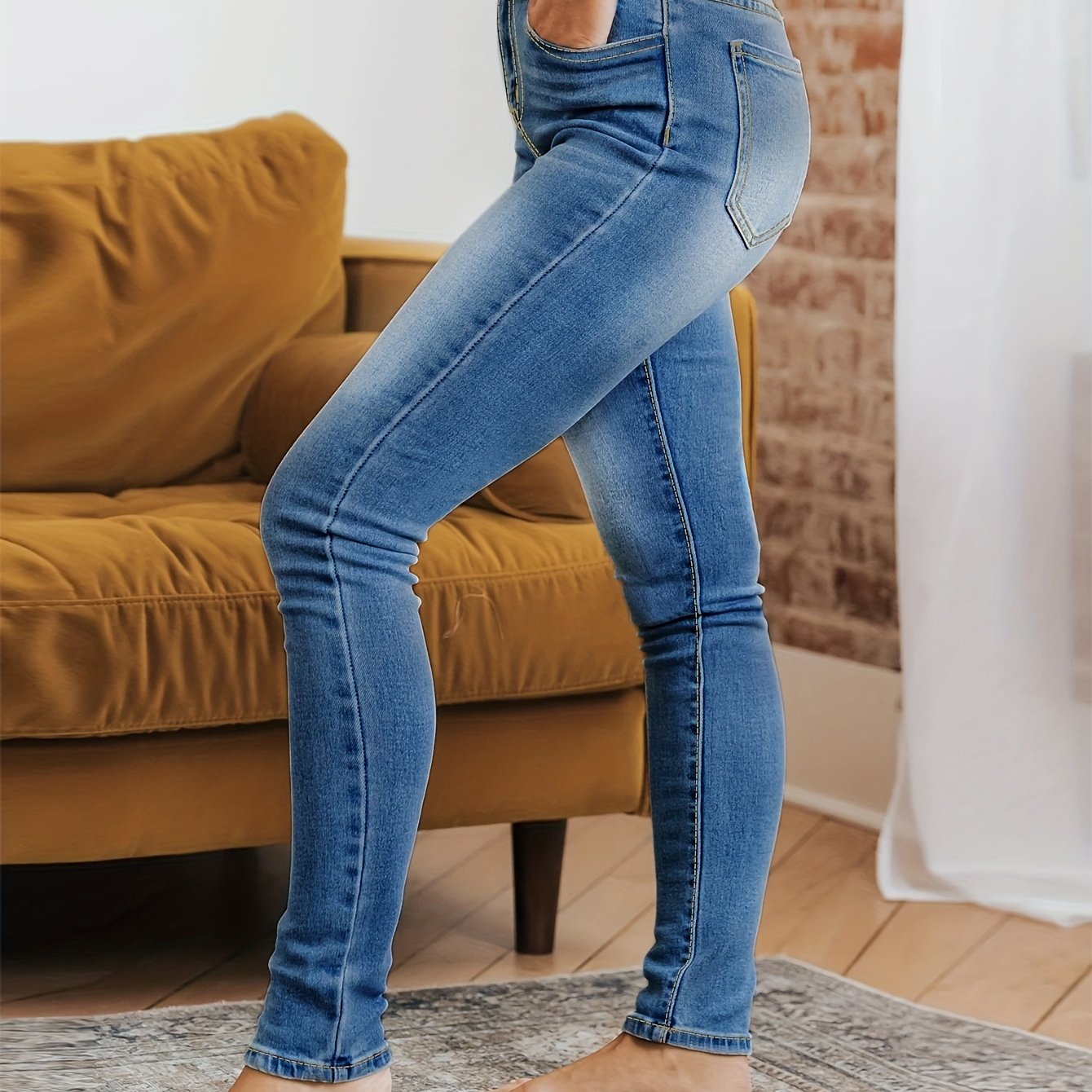TEMU High Waisted Elastic Jeans High Washed Blue Plus Size Jeans