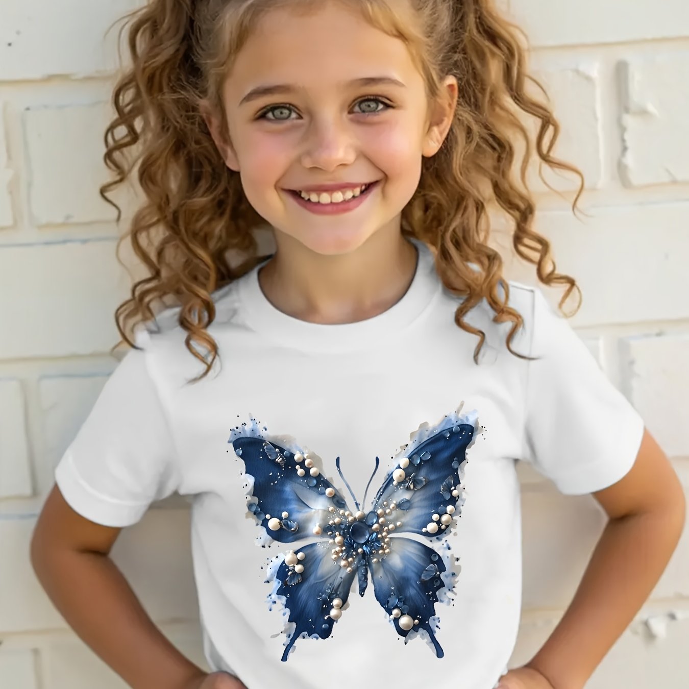1pc Of Girls' Short-sleeved T-shirt, Spring, Summer, And Autumn Fashion Trend, Print Short-sleeved T-shirt, Casual And Comfortable Short-sleeved Top For Young Children