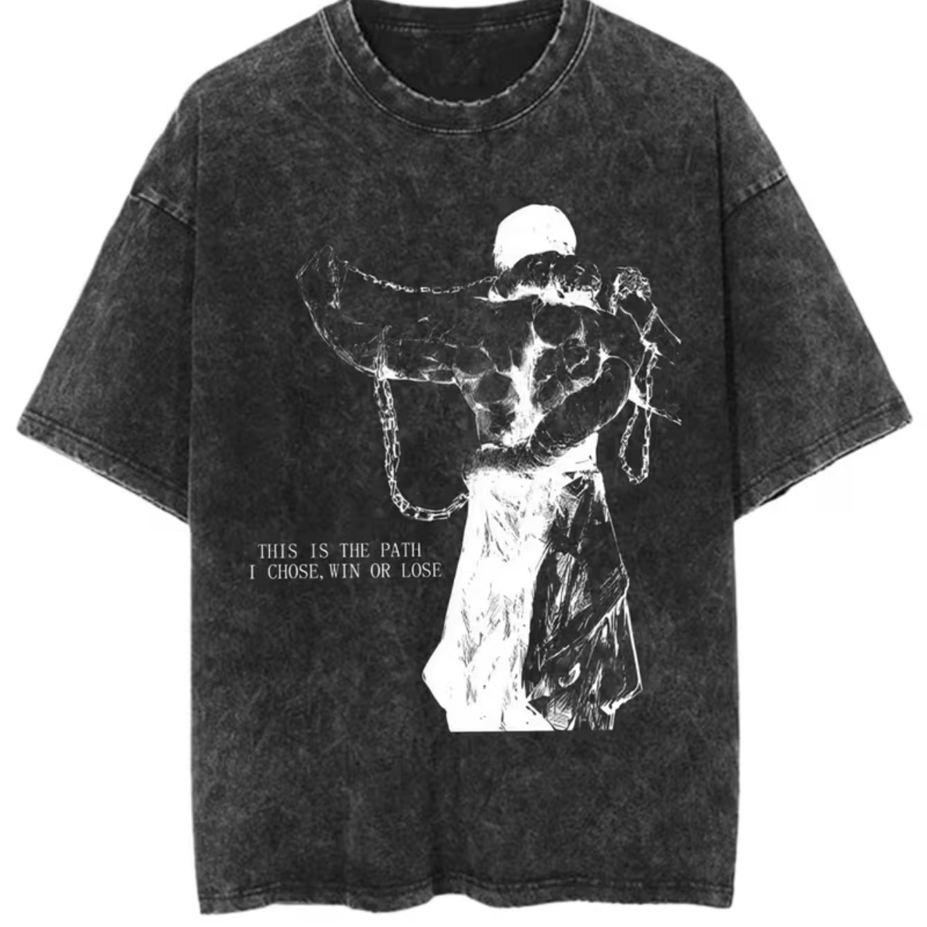Image of 230g Round-neck Short-sleeved Washed T-shirt, Cartoon And Anime Pattern Double-sided Printed T-shirt, Men's Casual Retro T-shirt, Fashionable Washed High-quality Pure Cotton T-shirt