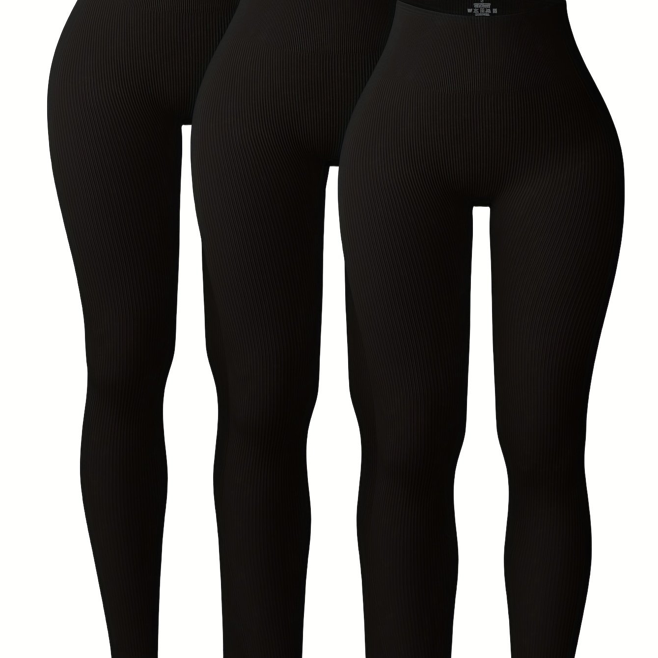 Image of 3pcs Women's Yoga Pants Set, High-waist Ribbed Seamless Leggings, Fashionable Athletic Pants For Fitness Enthusiasts, Essential Workout Wear For Gym And Yoga Classes