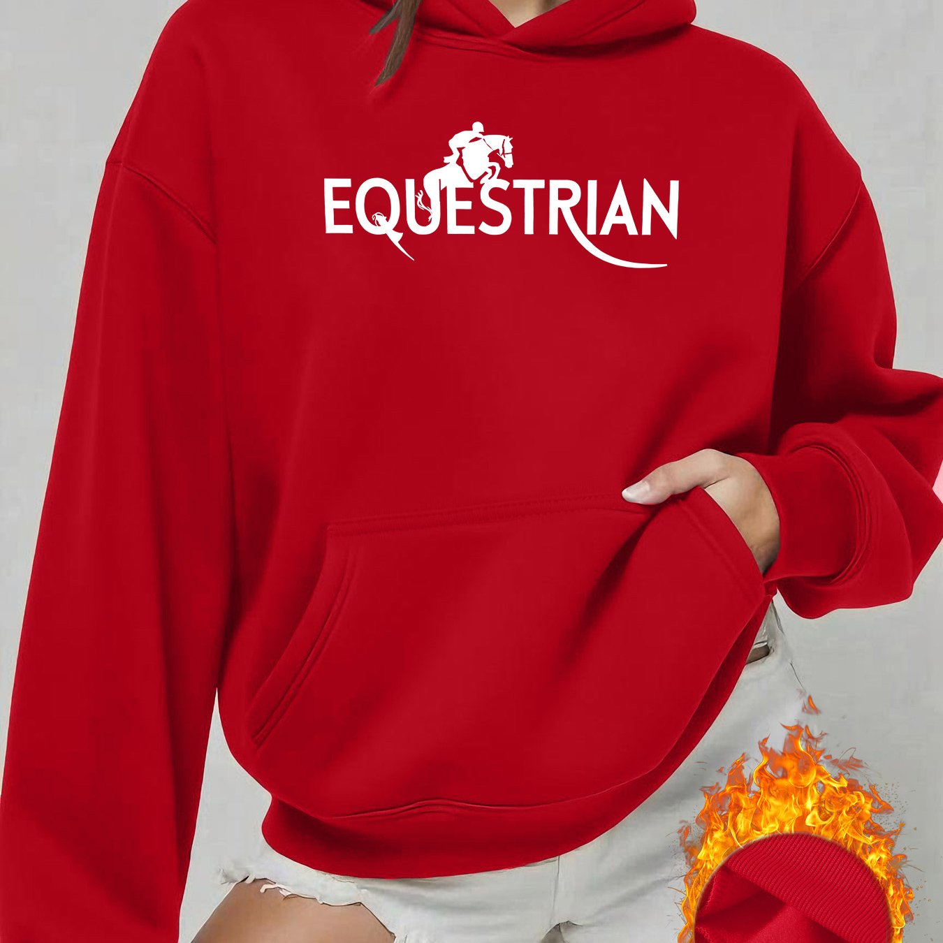 TEMU One-piece Autumn New Hooded Sweatshirt - Equestrian Knight Letter Print Hooded Sweatshirt, Fashionable, Elegant, Individual, Interesting,