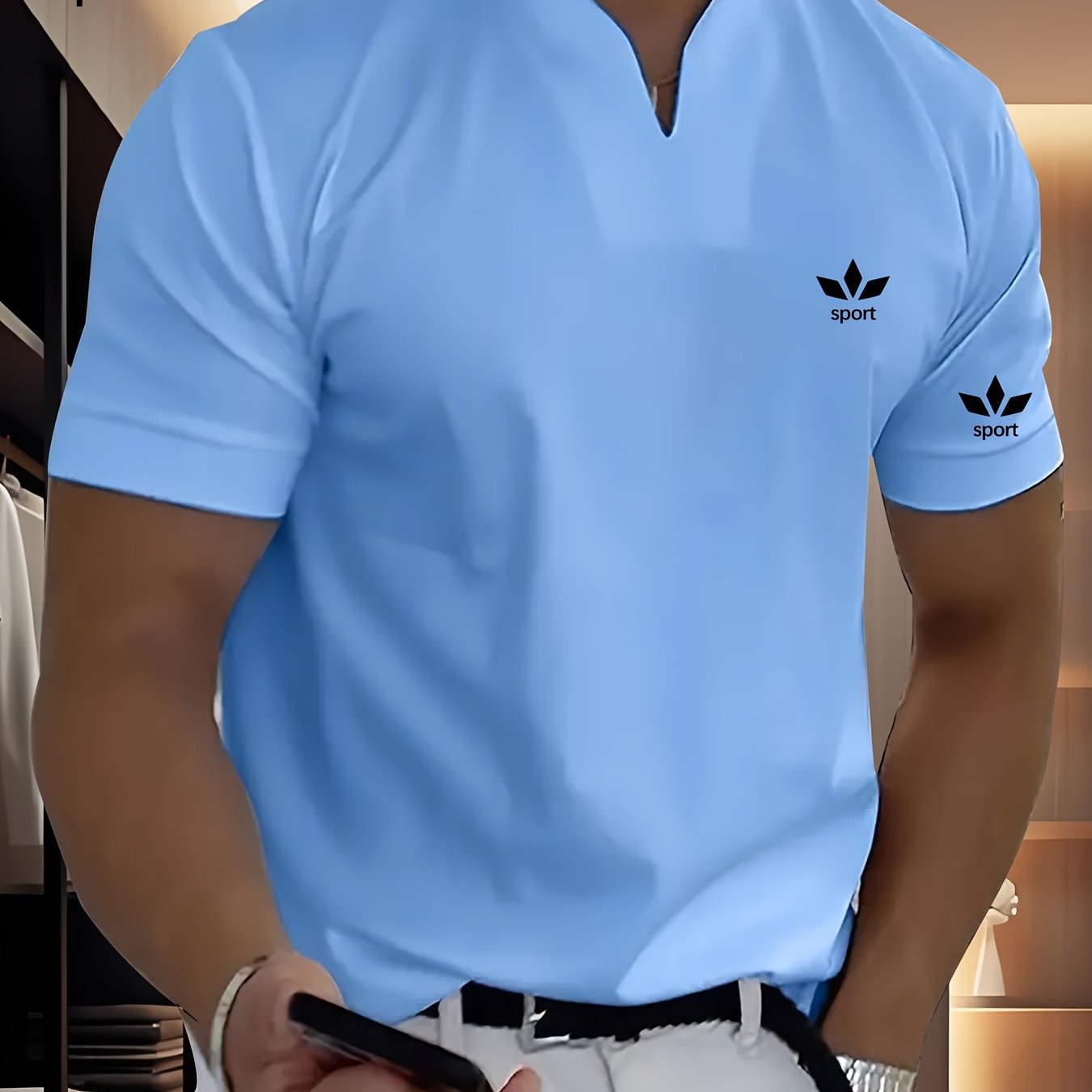TEMU 2026 New Style Fashion Casual Men's Short-sleeved T-shirt - High-quality Sportive Casual V-neck Short-sleeved Summer Shirt T-shirt
