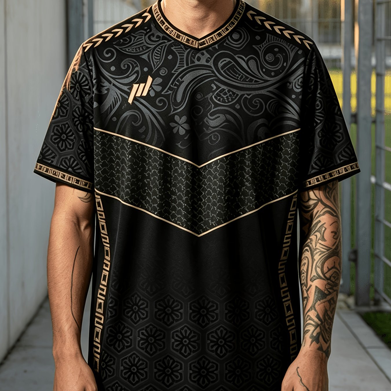TEMU [printed Design - Not Textured], Black And Vintage Printed T-shirt - Lightweight And Breathable Mesh Short Sleeve - Summer Casual Sporty Top,