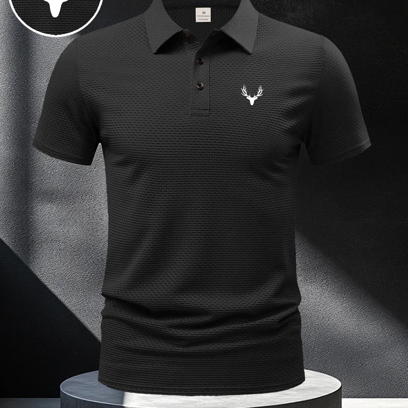 TEMU Men's Outdoor Golf And Equestrian Casual Shirt With A Deer Head Pattern, Featuring Textured Fabric. This Jacquard Is Suitable For Mature Men, ,