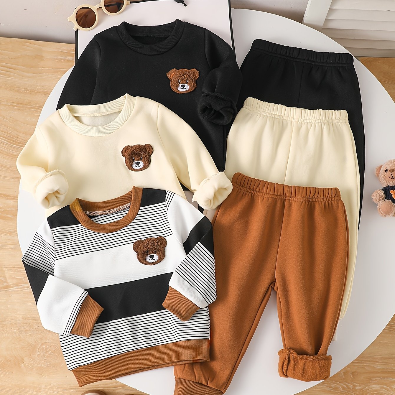 Image of 6pcs Set Of Baby Print Decorative Long-sleeve Pants And Pullover Sweatshirt For Spring/autumn, Casual Wear For Outdoor Activities