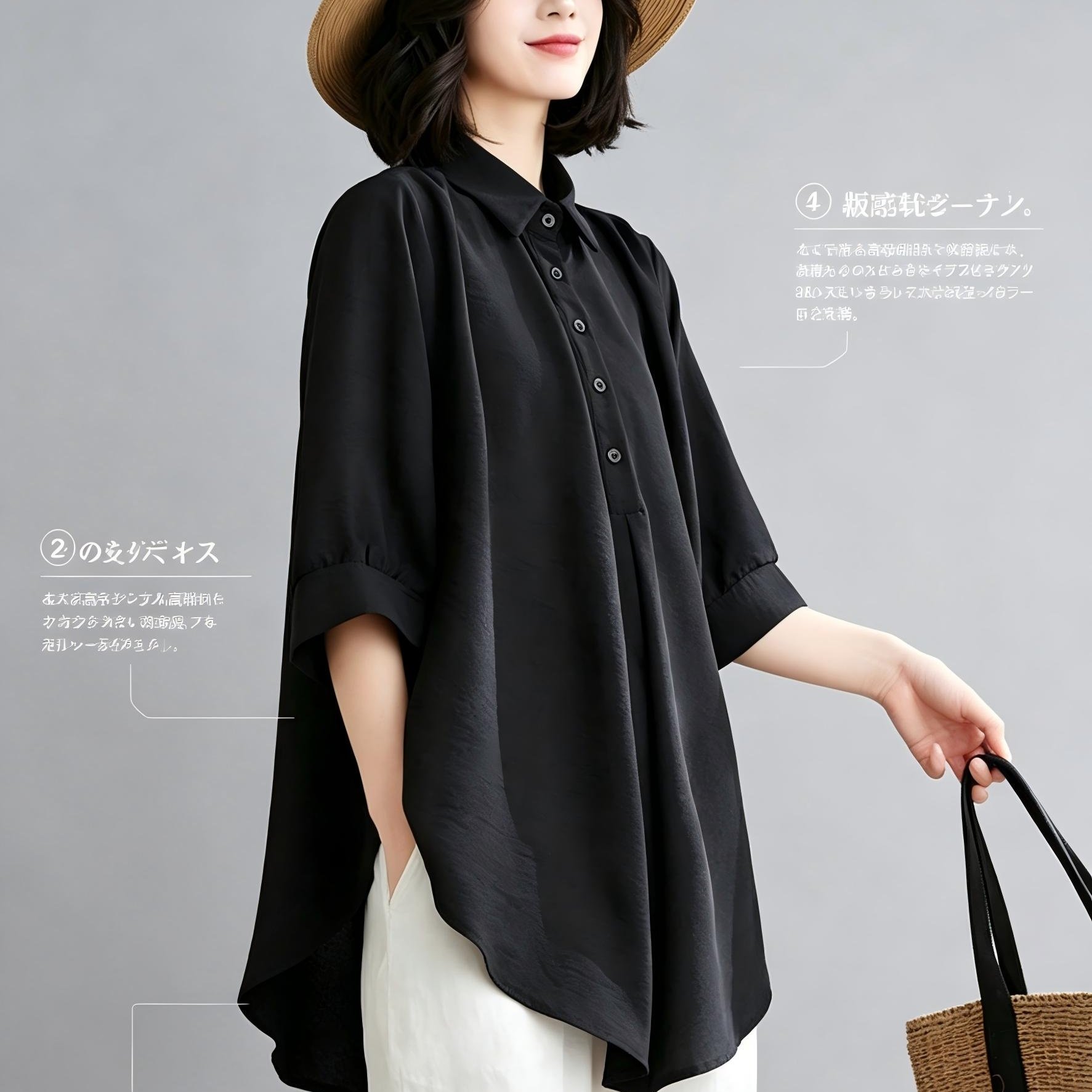 TEMU 【レディース】ハーフ袖ルーズフィットシャツ 夏の通勤着に最適！着回し力抜群のミドル丈シャツ（アウターにも）