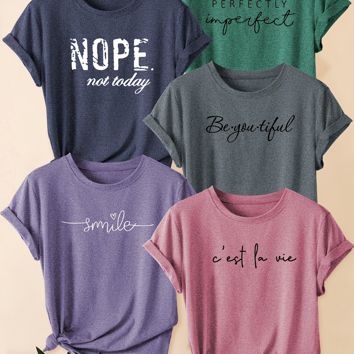 TEMU A Set Of 5 Matching Outfits For Family Sisters Featuring A Easy Nope Letter Print, Stylish And Elegant Retro Design. Perfect For Spring, Autumn,