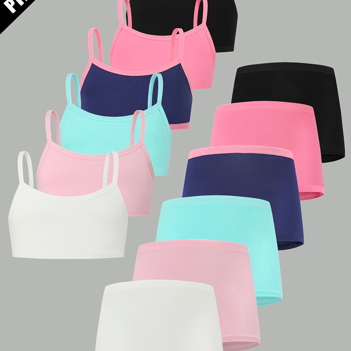 Image of 6 Sets/12pcs Simple Solid Color Teen Girls' Tank Top And Underwear Set, Stretchy And Breathable Girls' Underwear Set
