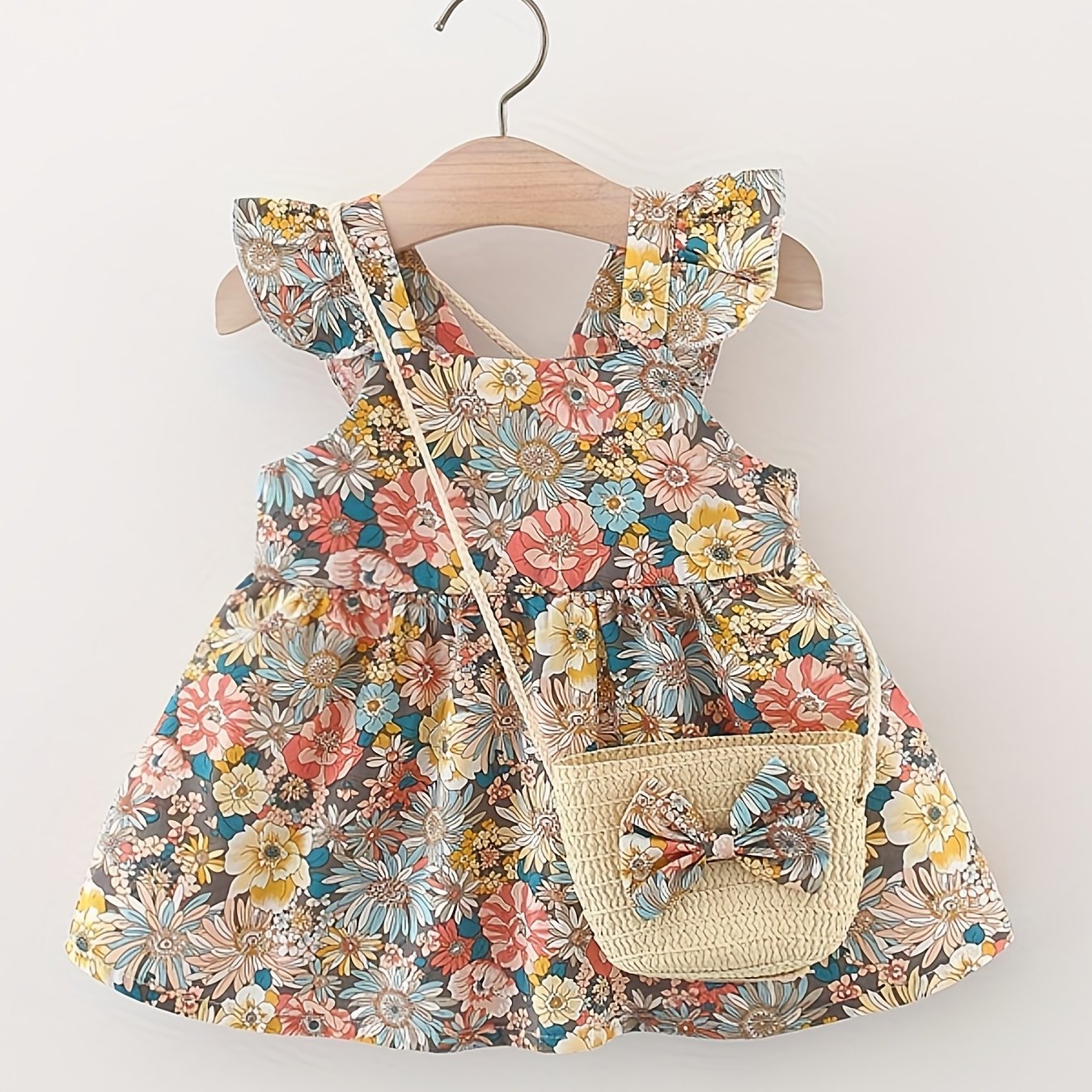 Image of Dress And Bag 2pcs/set Vintage Baby Girl Dresses Summer Thin Toddler Kids Sleeveless Infant Children Clothes 0 To 3 Years Old
