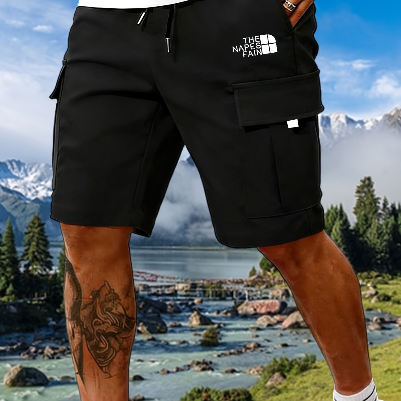 TEMU Men's Work Pants Shorts - Summer Drawstring Elastic Waist, Multi-pocket Outdoor Casual Sport Knee-length Shorts, S-3xl