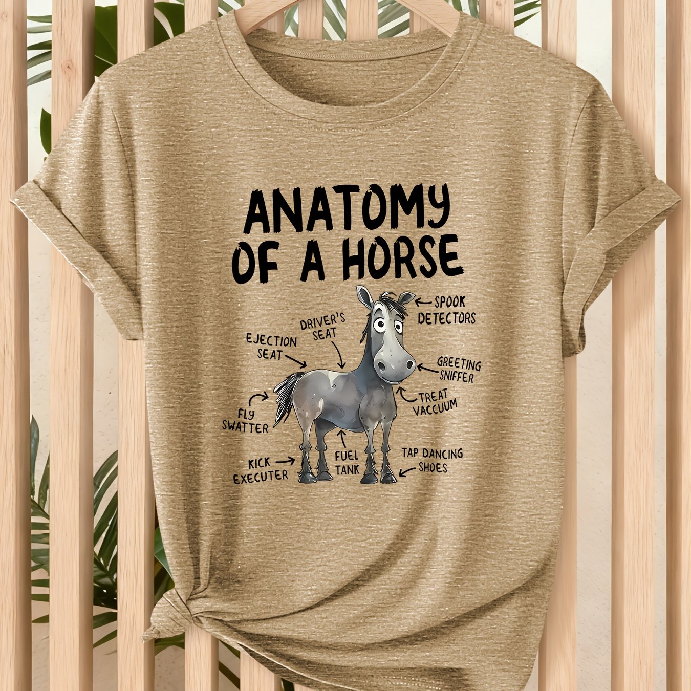 TEMU "anatomy Of A Horse" Fun Equine Anatomy Chart Print Women's T-shirt | Equestrian Enthusiast Round Neck Short Sleeve Top | American Humorous