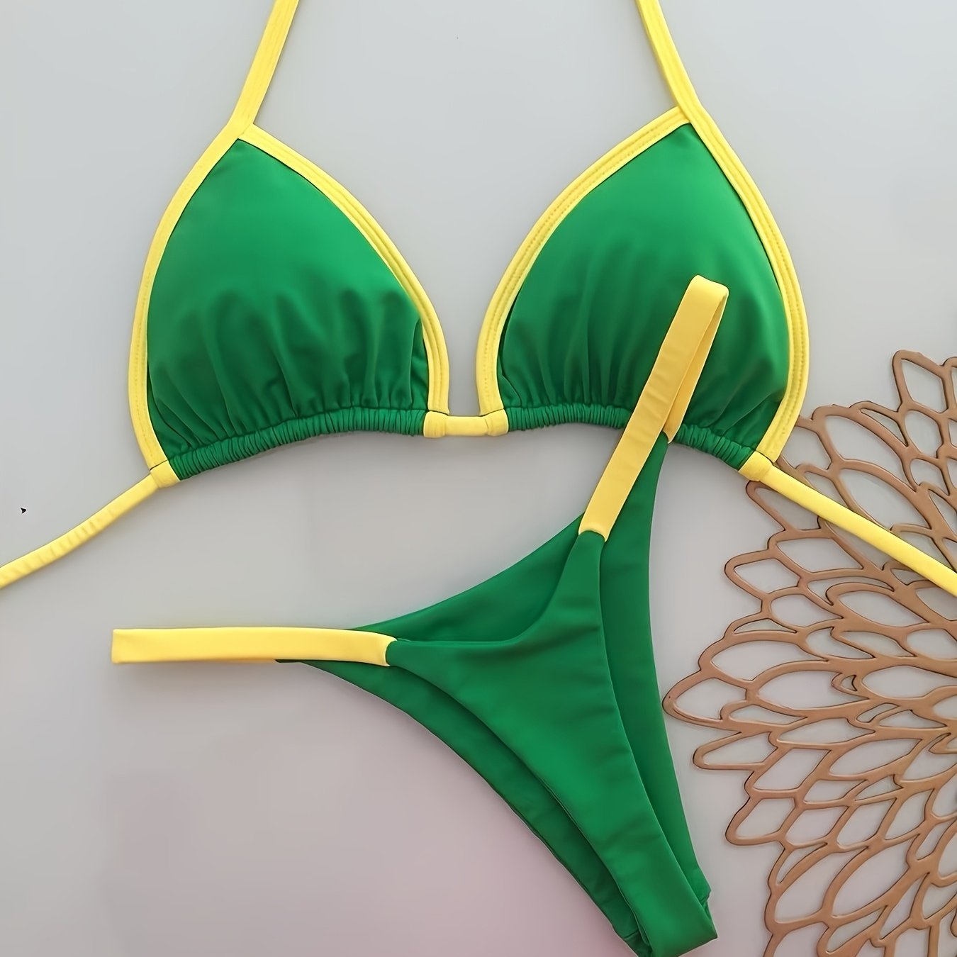 TEMU Island Vacation Standard, Yellow-green Contrast Bikini Set