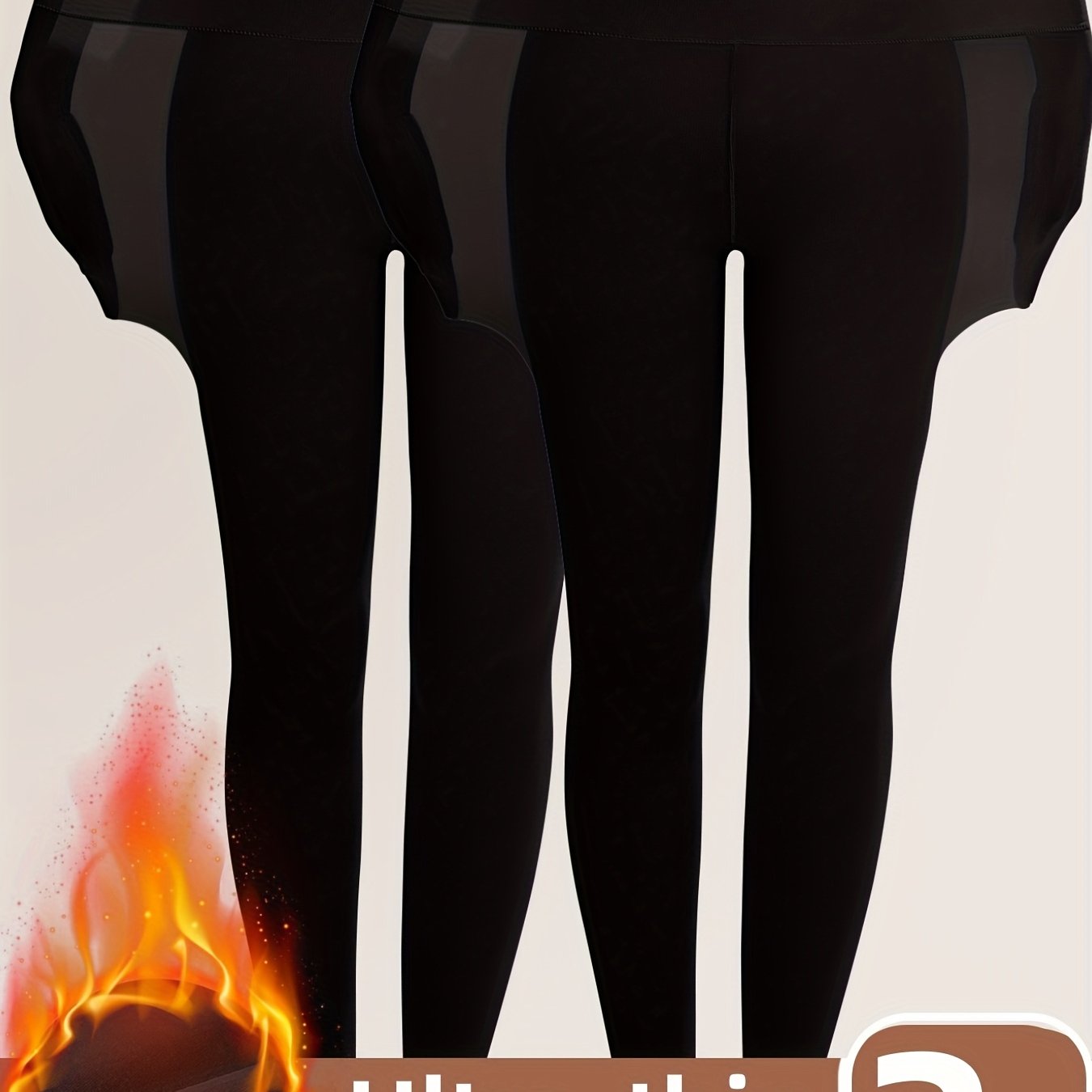 Image of 2pcs Set Of Ultra-thin Mask Base Layer, Lightweight And Slim-fitting, Autumn And Winter Warm Long Pants For Women