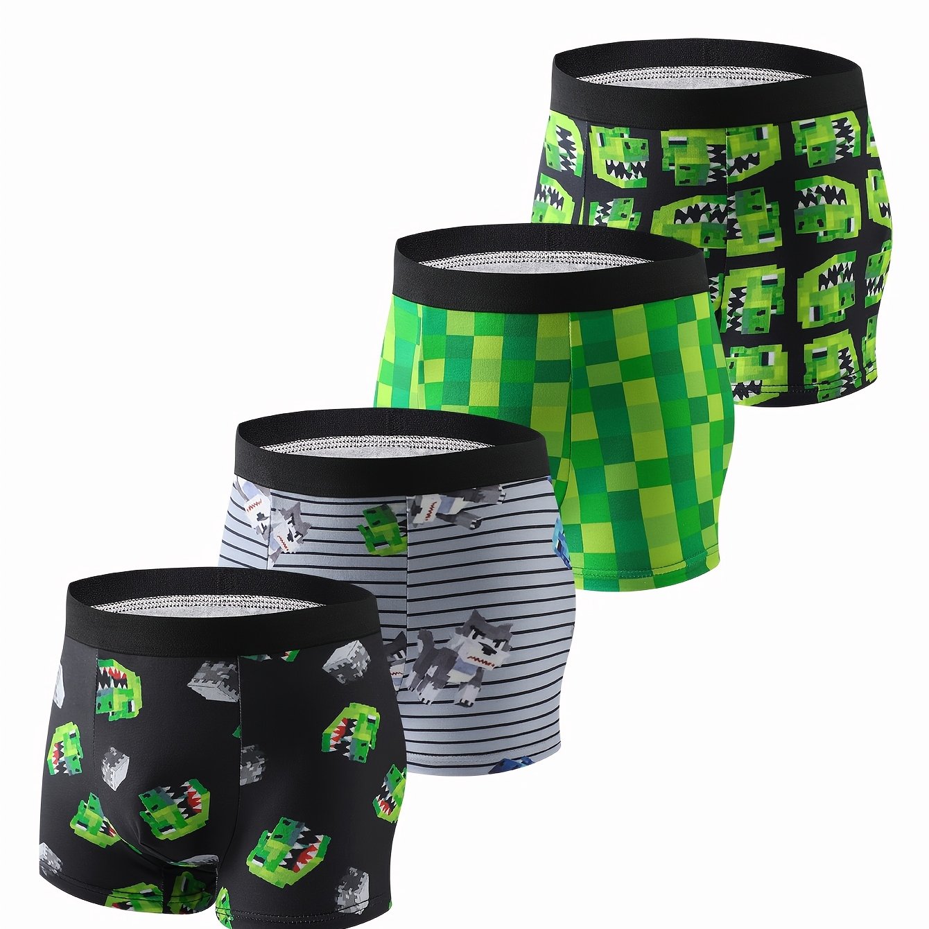 4pcs Boys' Square Underpants Cartoon Dinosaur Print Comfortable Soft Boy Underwear Sports Boxer Briefs 4pcs Set