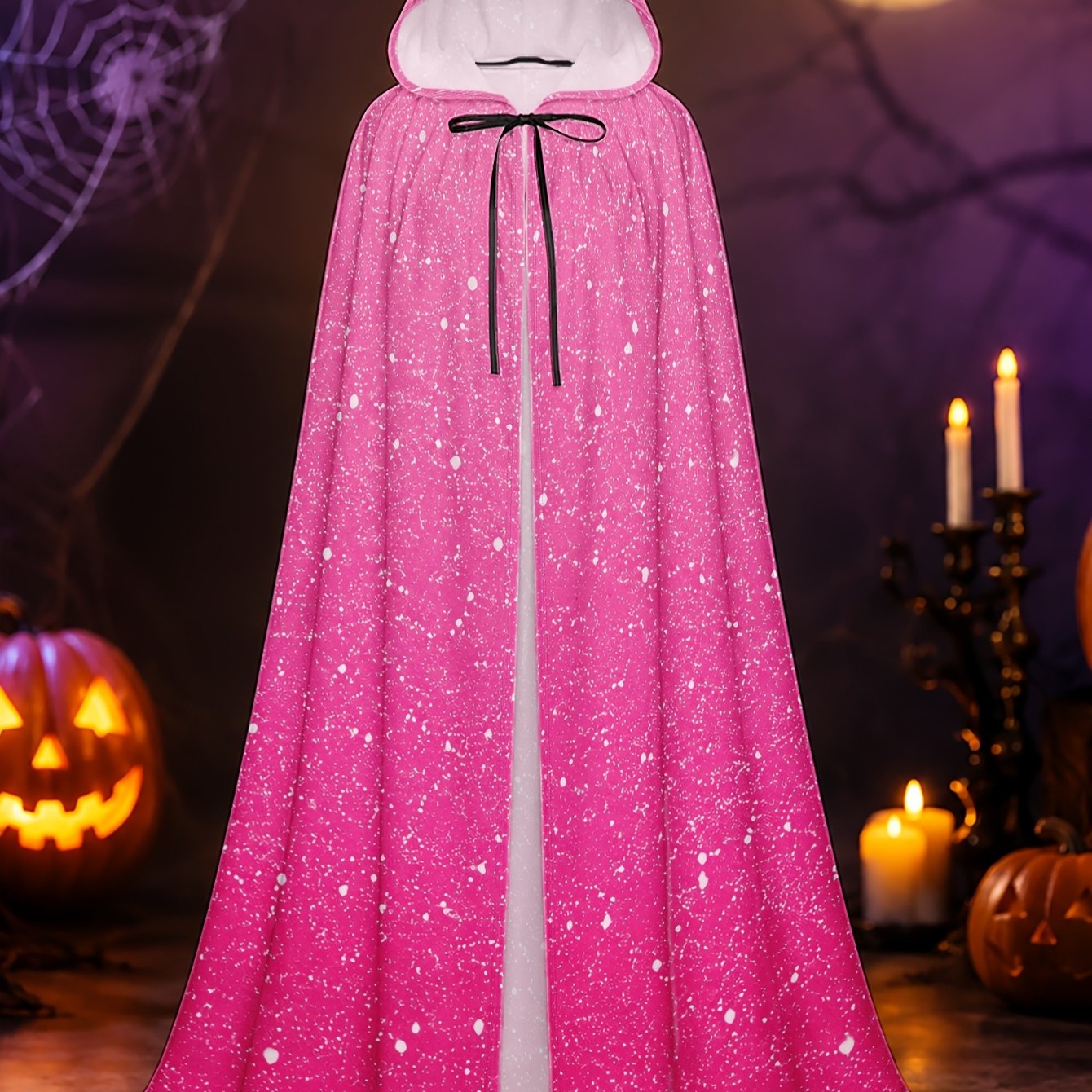TEMU 1pc Long Cape With Pink Abstract Sparkle Print For Adults, Great For Halloween Horror Roleplay, Christmas Carnival Dressing, And Setting Up Gift