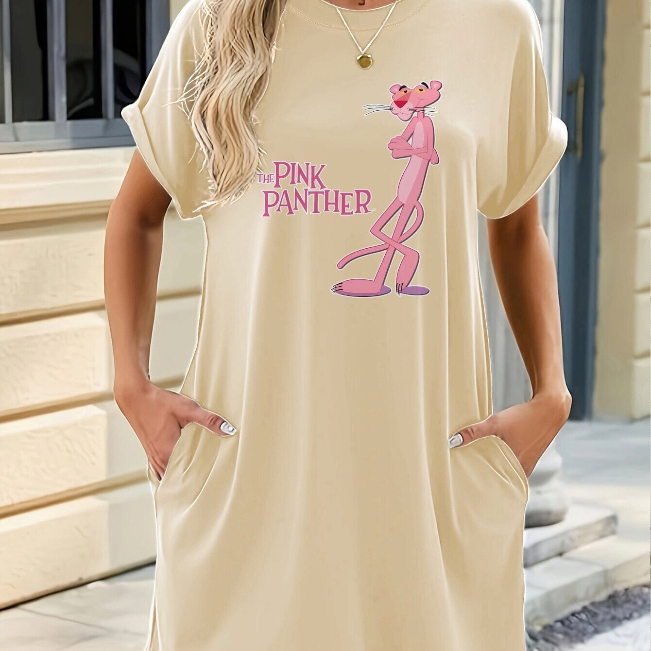 strapless open back dress Pink Panther Scallop Lace Sleeve Dress  ZAY