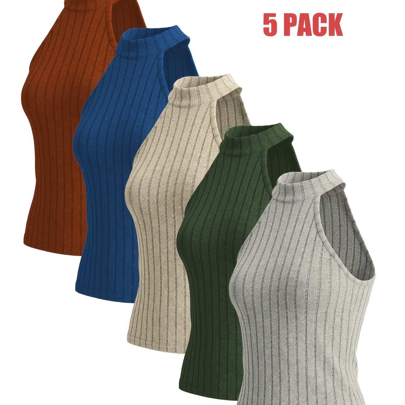 TEMU 5pcs Women's Off-shoulder Halter Neck Ribbed Cable Top Top