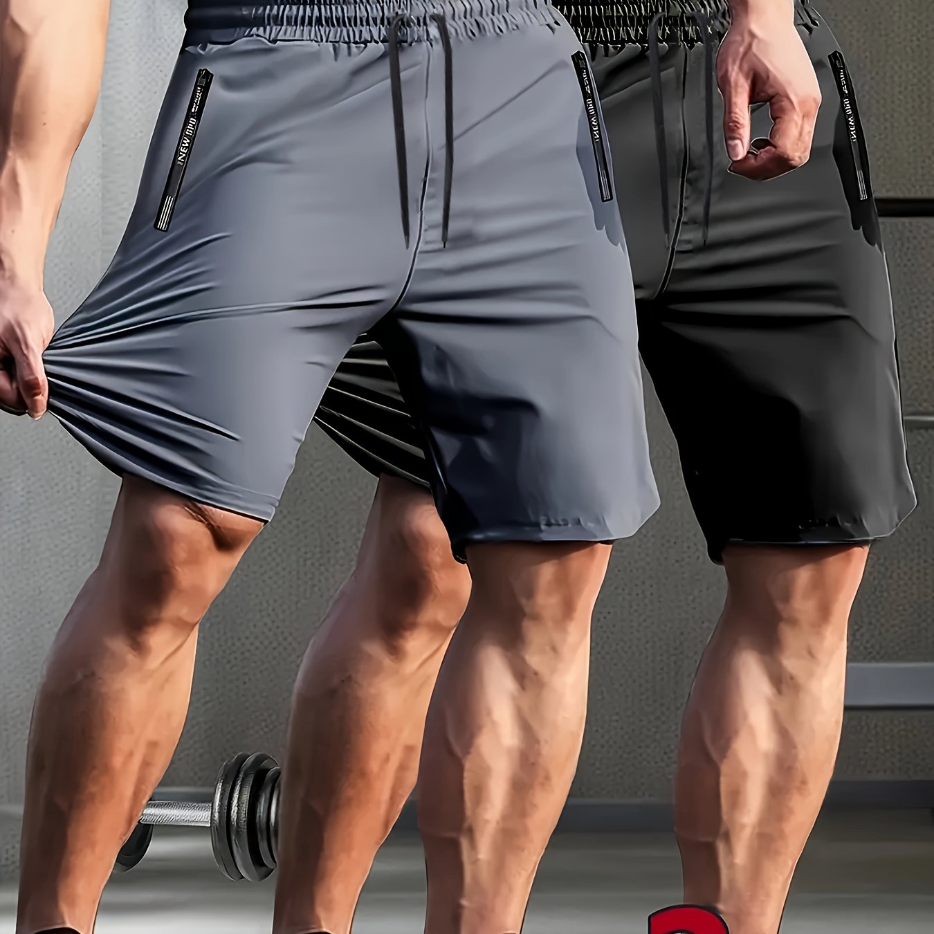 TEMU 2pcs Men's Trendy Fashion Athletic Shorts Set, With Drawstring Waistband And Letter Zipper Pocket, Perfect For Summer Outfits, Gym Training