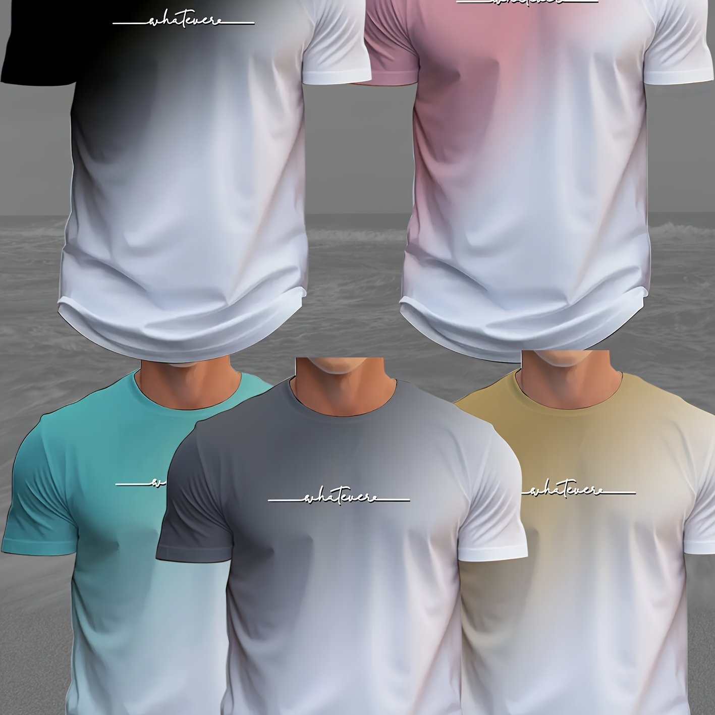 5pcs Gradient Refreshing Novelty Men's T-shirts