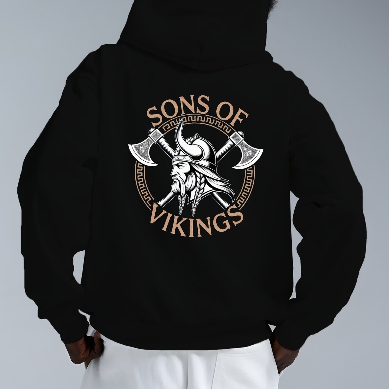 TEMU Men's Viking Graphic Hoodie, Polyester Material, S/m/l/xl/xxl Sizes, Black Color, , Trendy Style, Ideal For Daily Wear/, Perfect Gift For