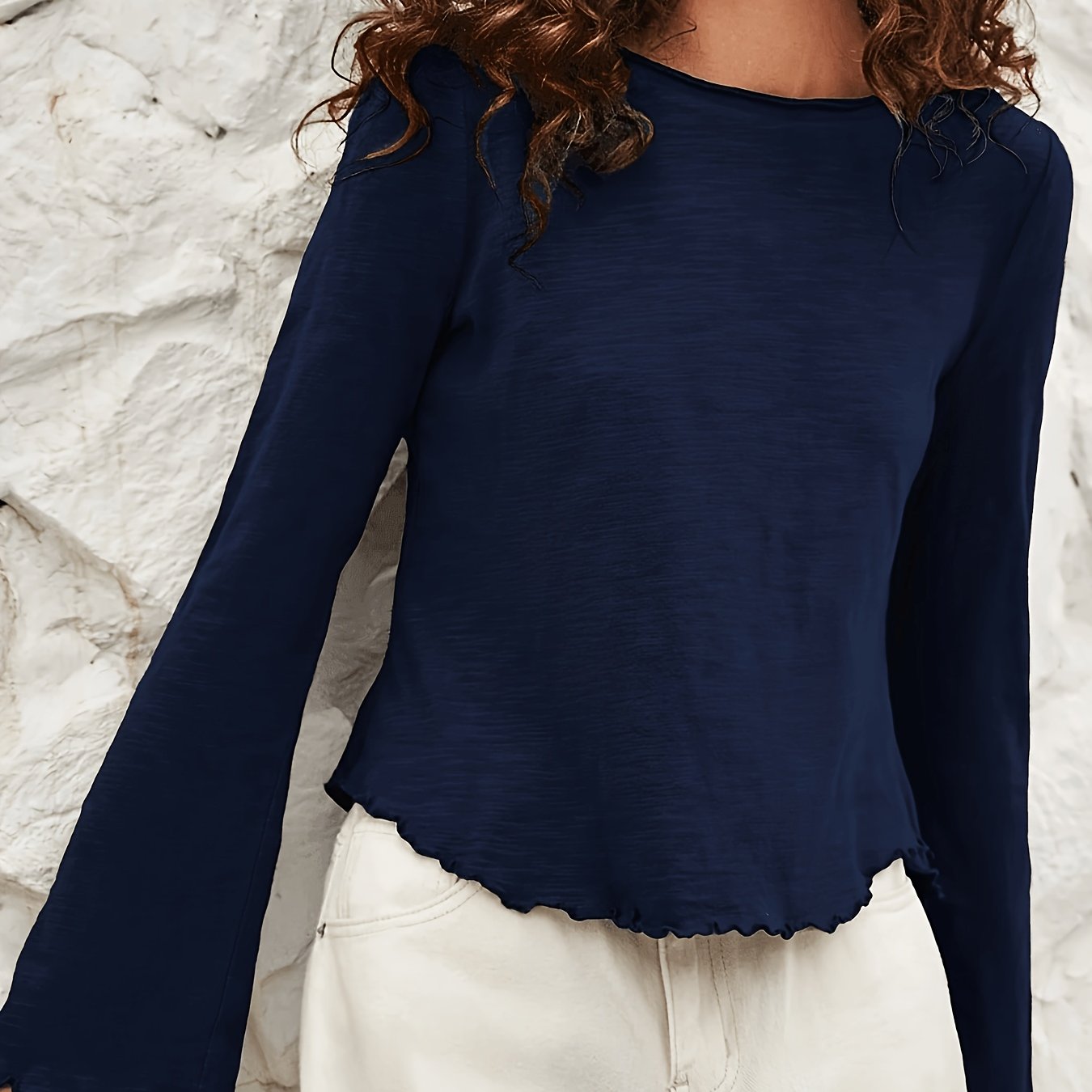 TEMU Women's Spring/summer Solid Color Versatile Fashionable High-end Long Sleeve Top For , Parties, Dates, And Vacations, Simple Outfit, /summer