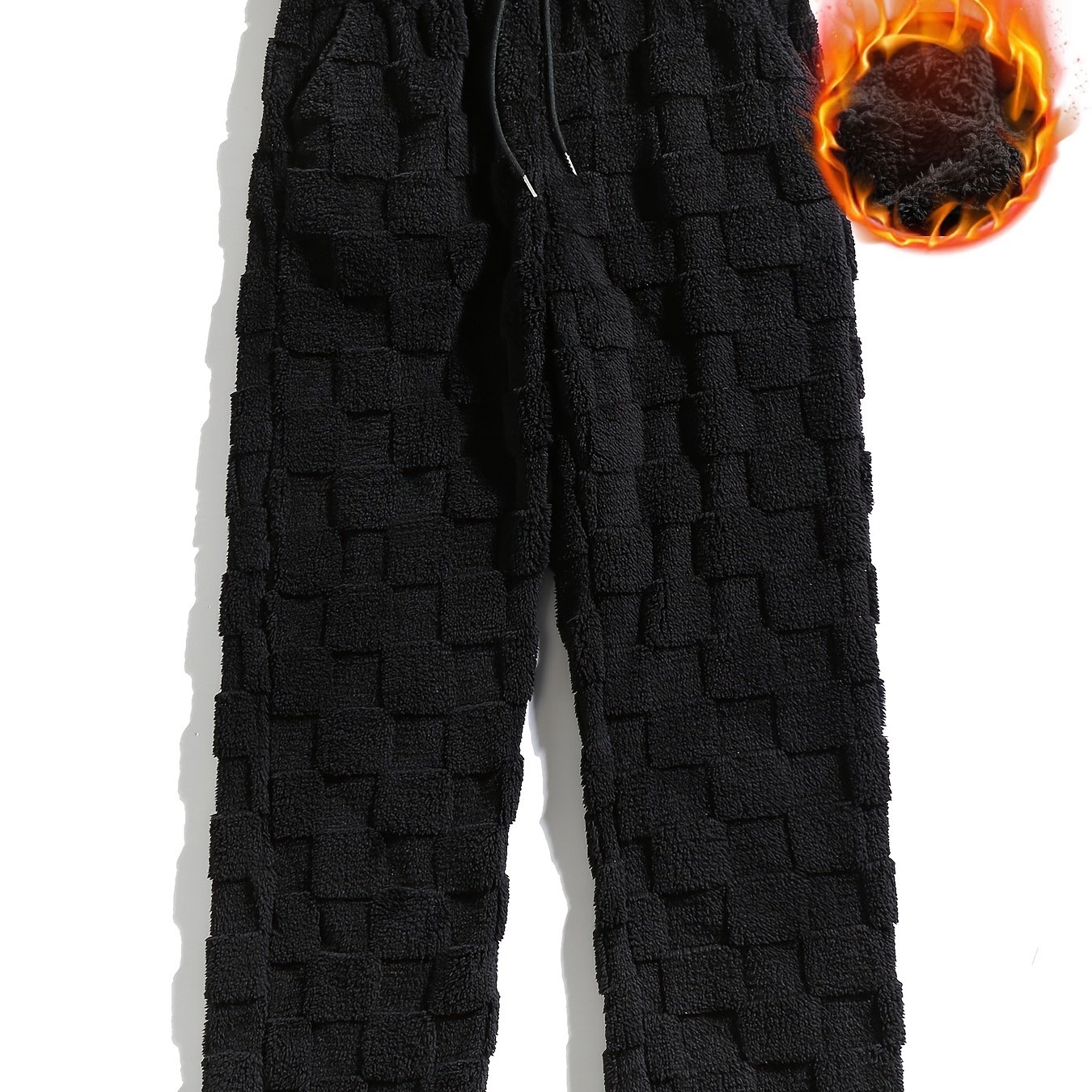 TEMU Men's Autumn/winter Soft Non-stretch Solid Color Regular Fit Pajama Lounge Pants, Casual Fuzzy Warm Trousers, Lining, Straight Fit, Drawstring