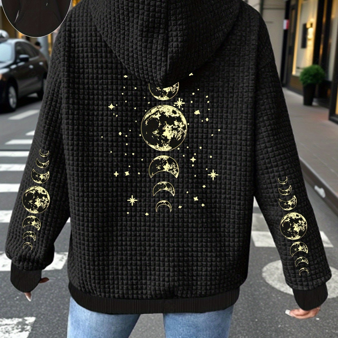 TEMU Nouveau Veste Femme Confortable en Tissu Waffle, Veste à Capuche Zippée Légère et Décontractée, Manteau Sportif Imprimé Tendance pour Femme