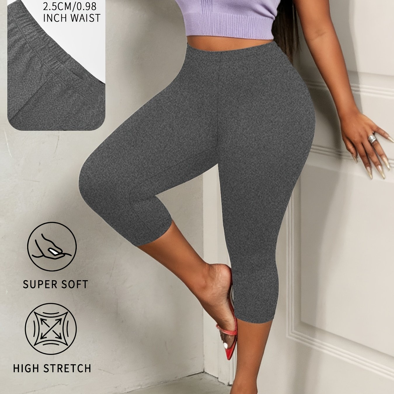 TEMU Women's Plus Size Capri Pants, Non-transparent Workout Leggings For Running And Yoga