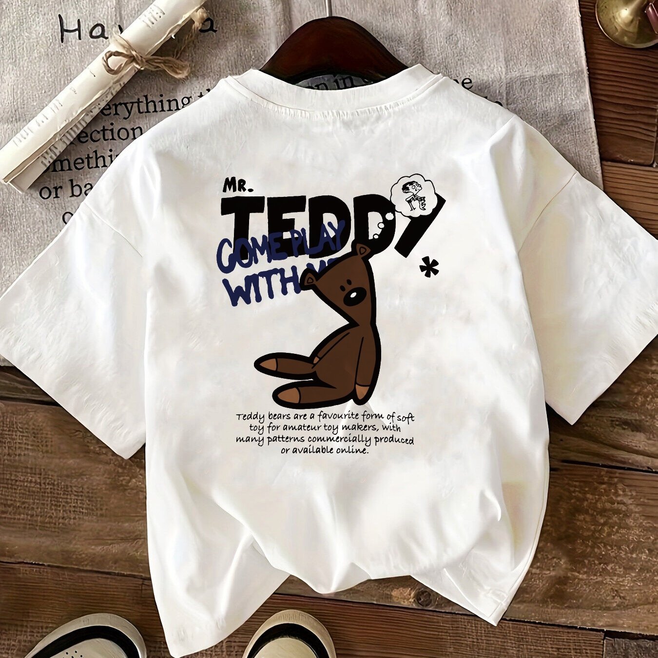 E-shop Kurzarm, braunes Teddybär MR. TEDDY Damen T-Shirt, Trendiges Freizeit-Oberteil, Kurzarm Rundhals, Sommer und Frühling, Damenbekleidung