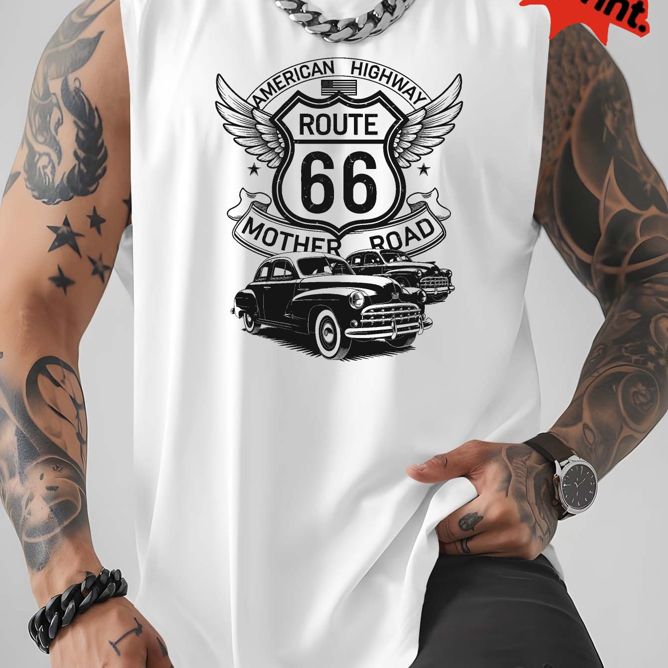 TEMU Men's Mother Road, Vintage Pattern Print Sleeveless Vest - Breathable Quick-dry Fabric, Regular Fit Casual Streetwear, Print Design - No