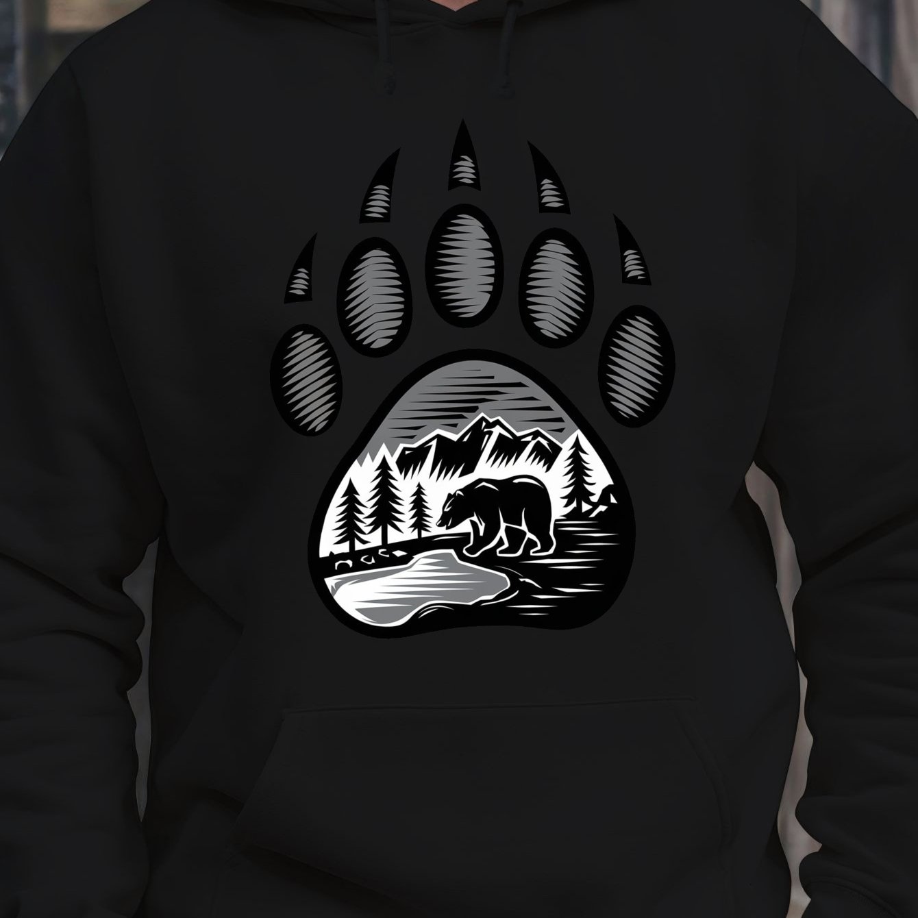 TEMU Ml4 Sweat à capuche en et d'hiver avec motif patte d'ours pour homme, vêtements tendance américains, hauts imprimés, cadeaux pour hommes