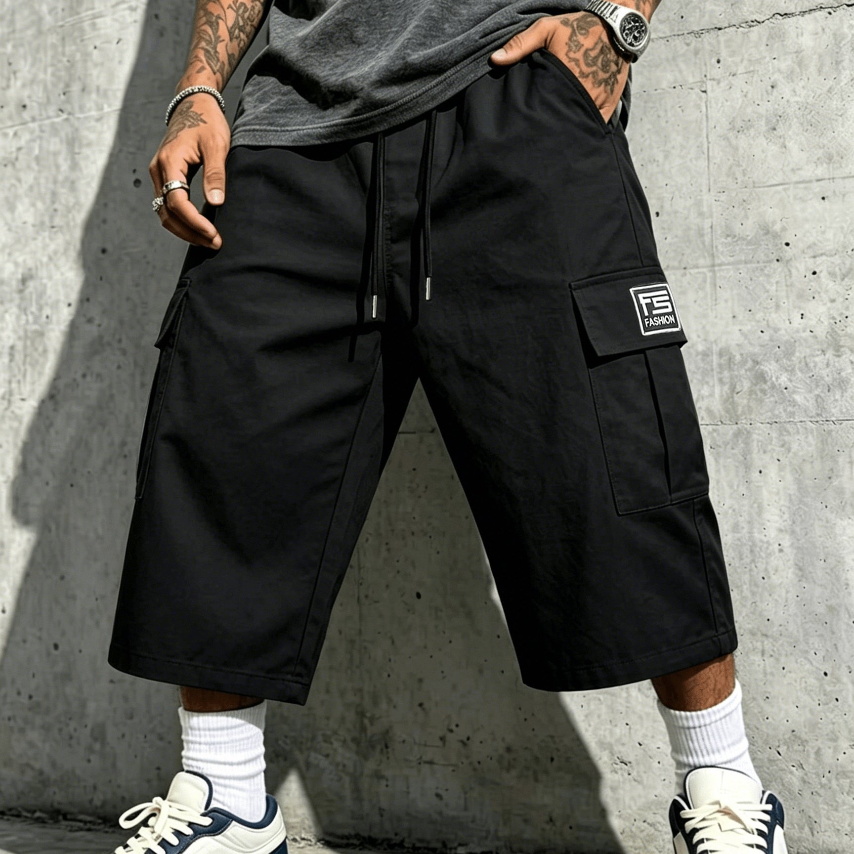 TEMU Men's Multi-functional Pocket Cargo Capri Pants For Summer - Street Style Cargo Capri Pants For Summer Outdoor Leisure Activities And Streetwear