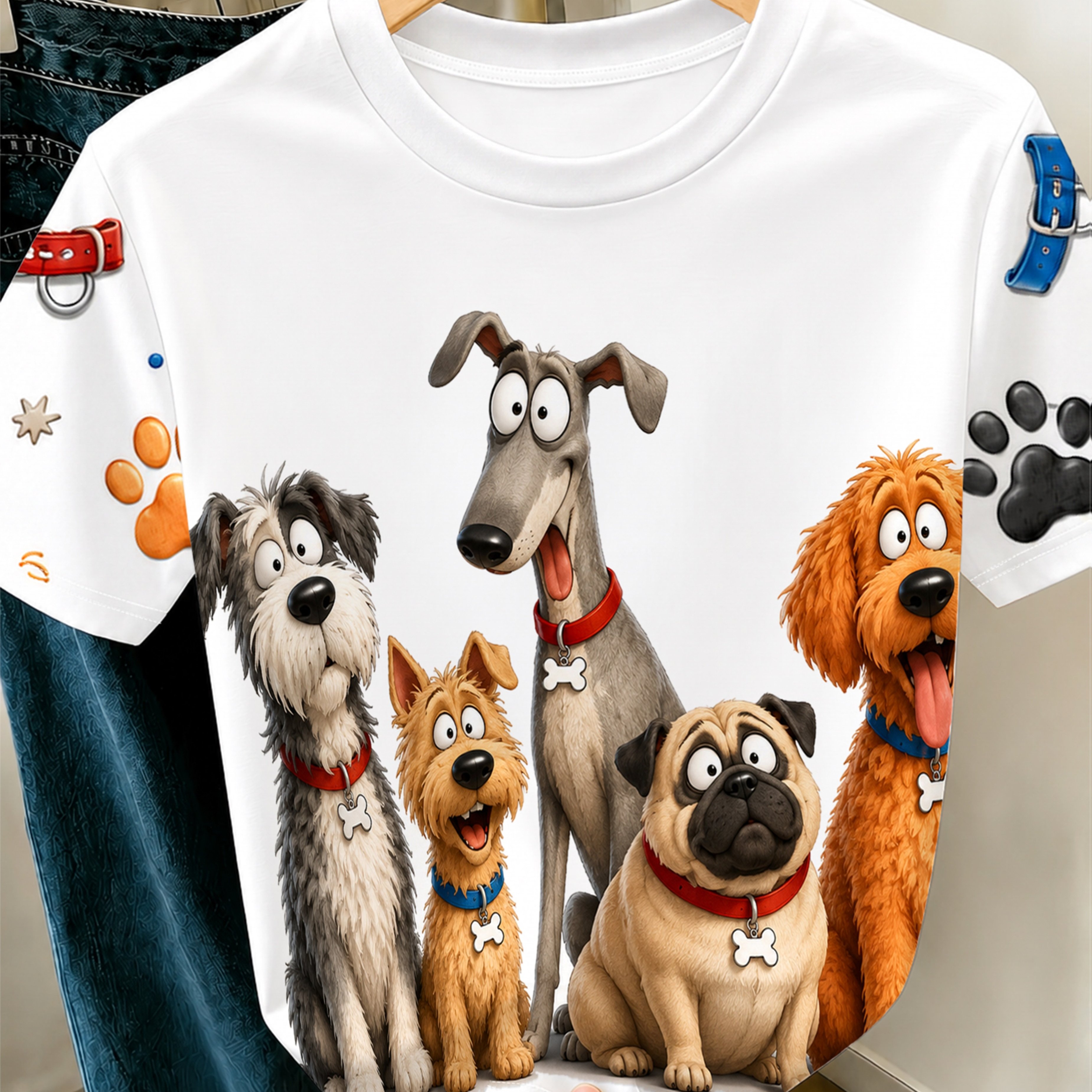 TEMU Women's New T-shirt, Dog Mom, Cute Puppy T-shirt, Group Portrait Round Neck Short Sleeve, Comfortable Skin-friendly Fabric, Casual All-match Top
