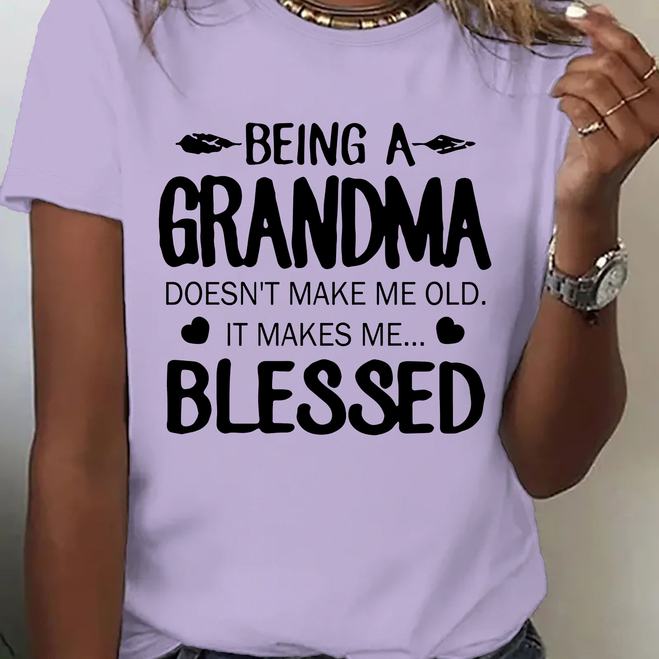 TEMU Letter Print Of Words To Grandmother - Summer Women's Fashion Trend Crew Neck Casual Sports T-shirt