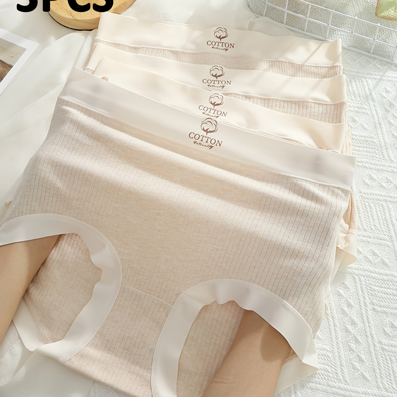 Random 3pcs Plus Size Screw Thread High Stretch Panties,comfy&breathable,women's Briefs Everyday Essential Lingerie