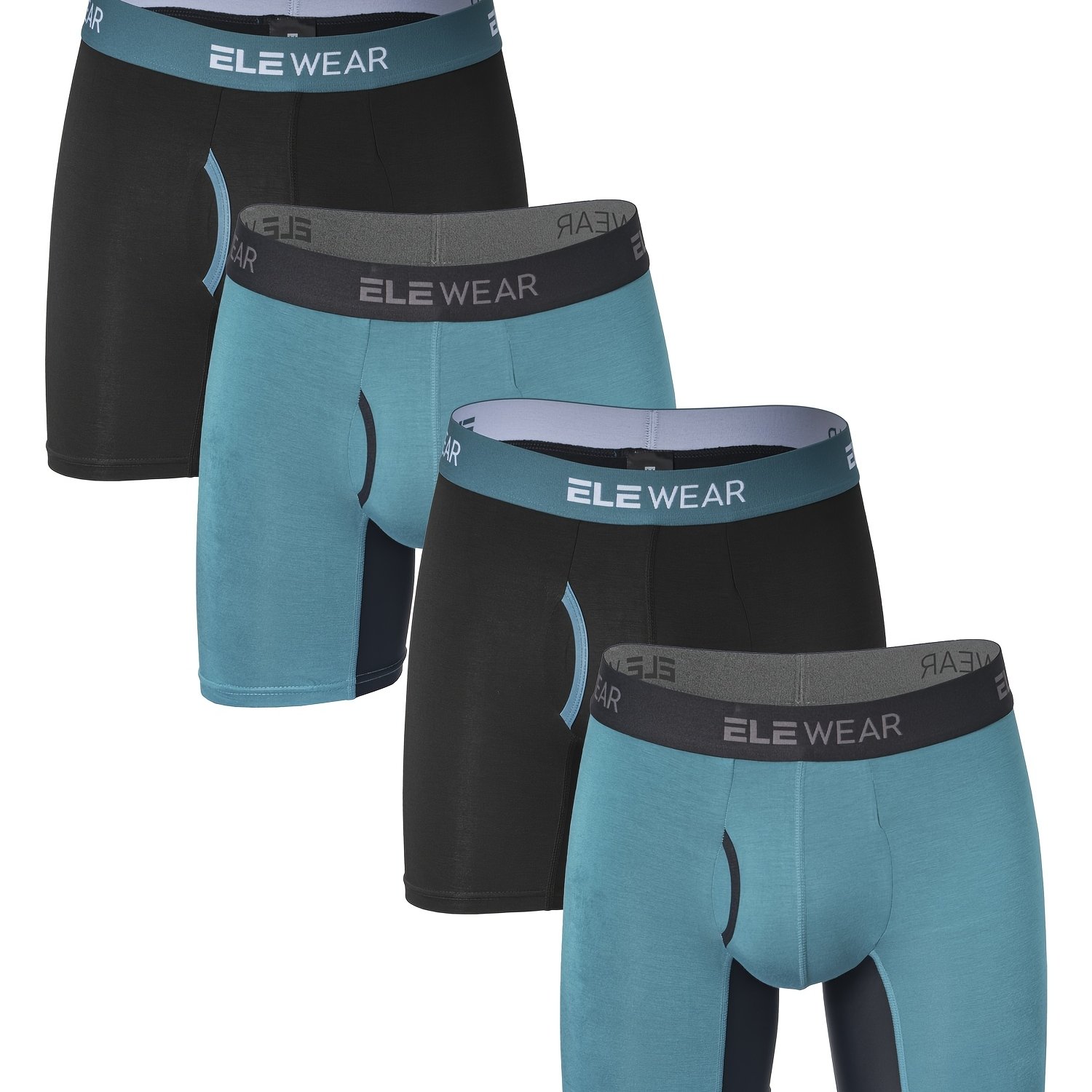 TEMU 4-pc Bamboo Fiber Men's Underwear Breathable Side Gusset Long Boxer Briefs Sports Casual Moisture Wicking