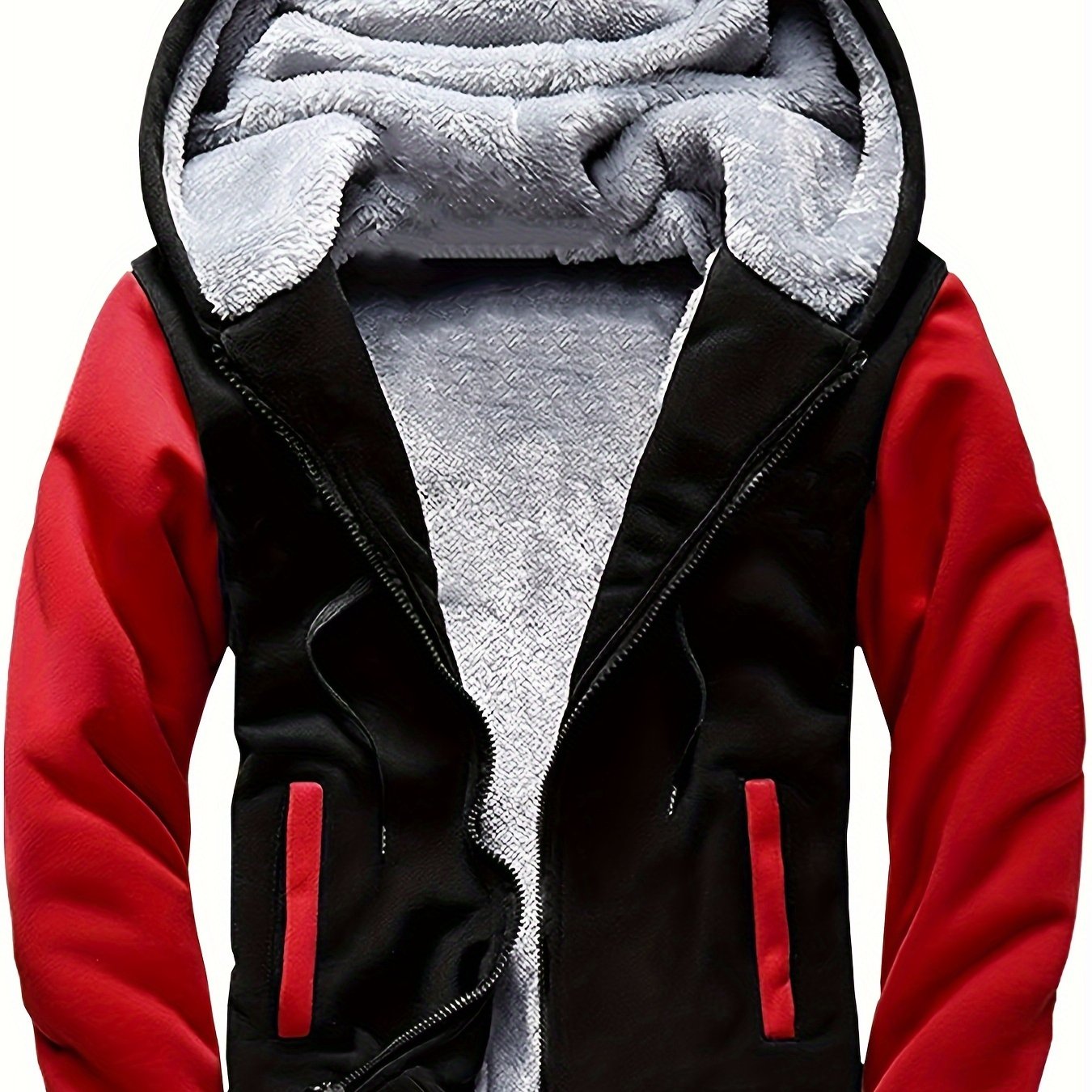 Men's Full-zip Sherpa Lined Hoodie, Winter Hooded Jacket With Pockets