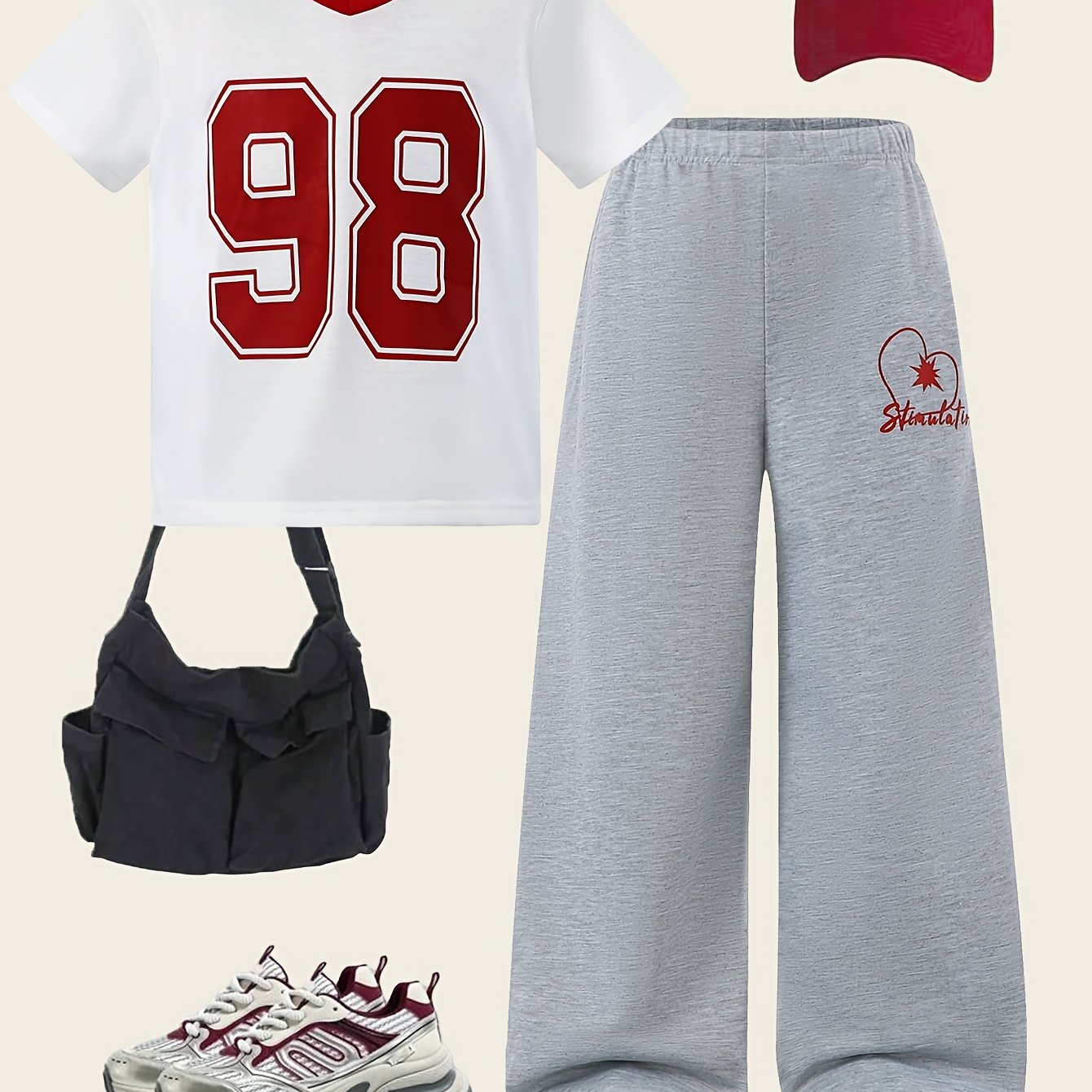 Image of Girls' Summer Casual Sportswear Set With Color Block Collared Top And Wide Leg Straight Pants Two-piece For Everyday , Perfect For Outdoor
