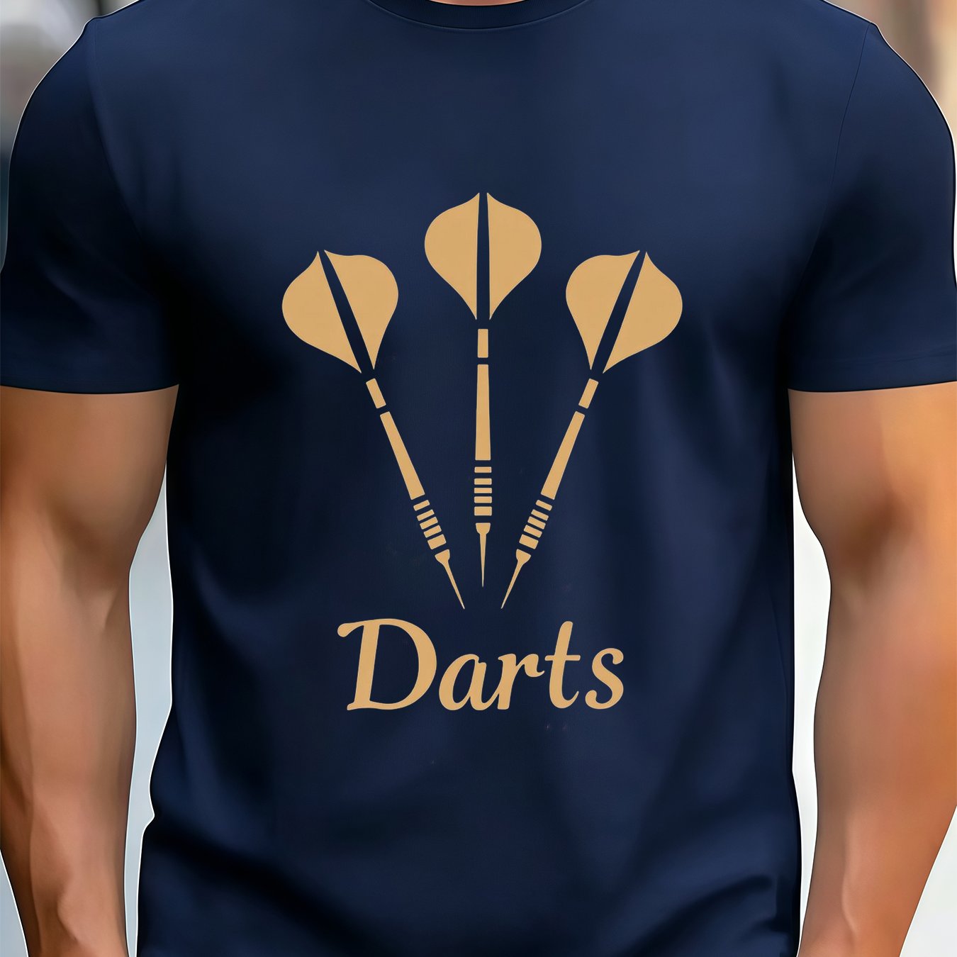 TEMU Men's For Dartboard Enthusiast Crew Neck T-shirt - Sporty And Comfortable, 100% Polyester Fiber, For Dart Design, Crew Neck, Short Sleeve Summer