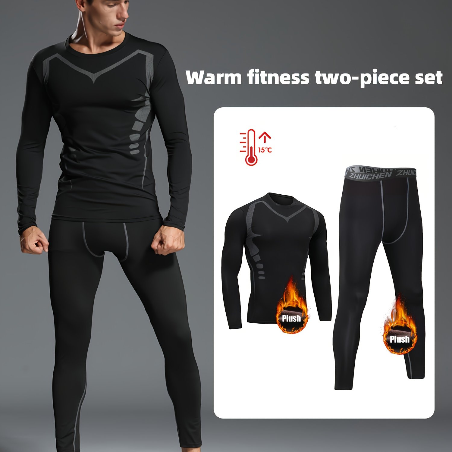 Two-piece Fleece-lined Sports Set For Men: Autumn And Winter Running Gym Clothes, Training Gear For Morning And Night Runs