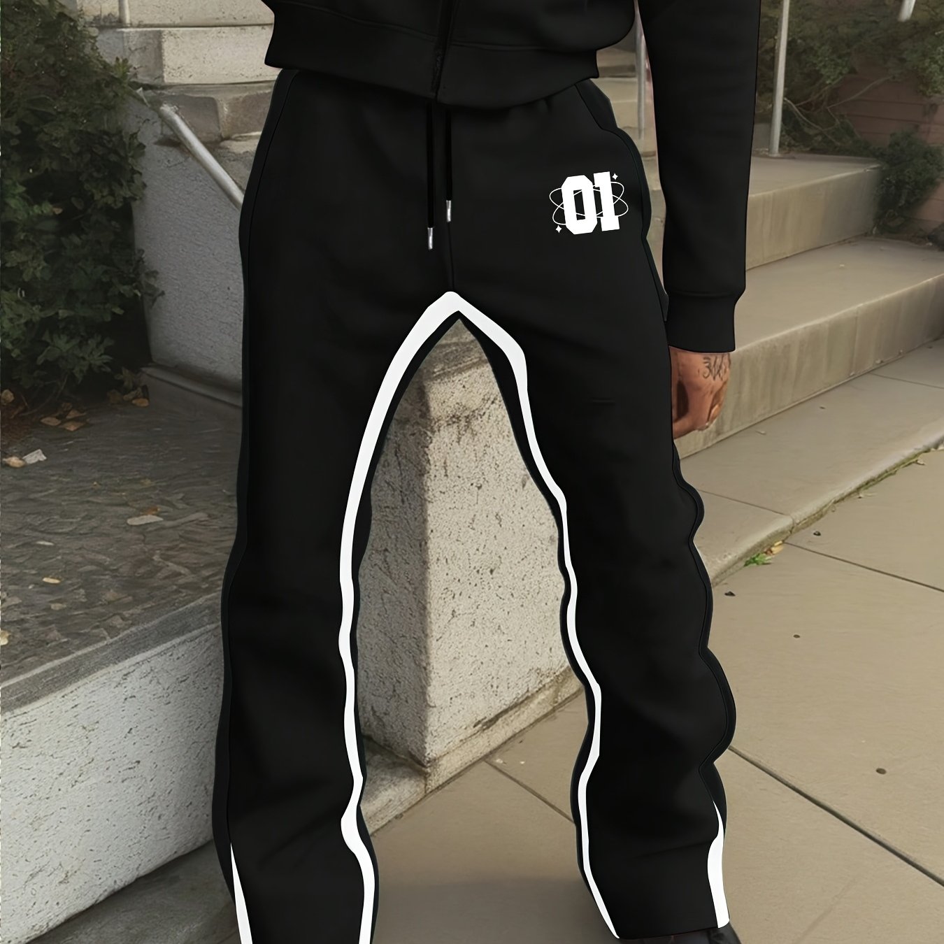 TEMU Men's Drawstring Tapered Pants With , Loose Straight-leg Trendy Tapered Trousers For Men, Versatile Tapered Pants Suitable For Shopping And