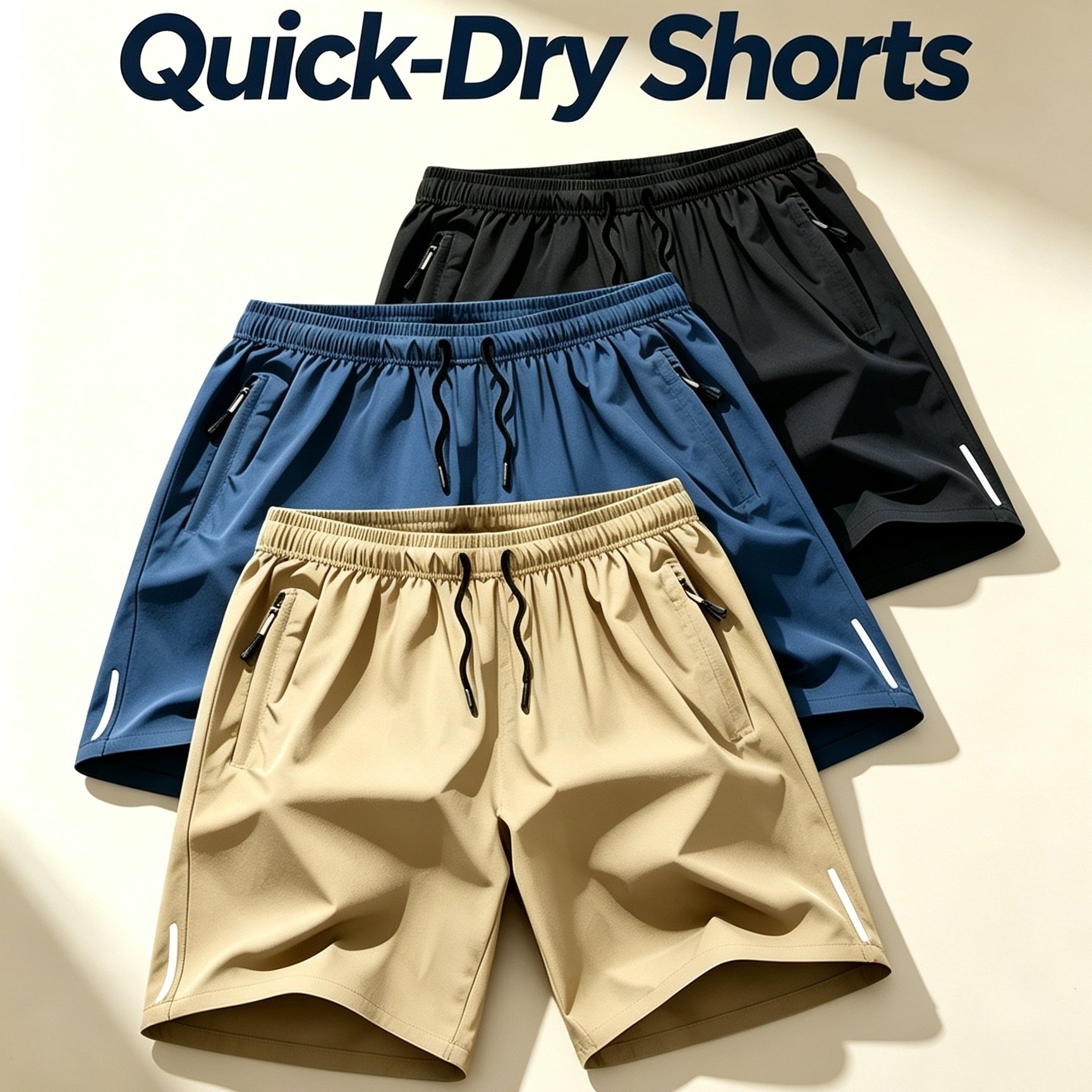 TEMU 3-pc Men's Quick-dry Casual For Home And Leisure - Drawstring, Zippered Pockets - Lightweight Running, Fitness, And Casual Shorts