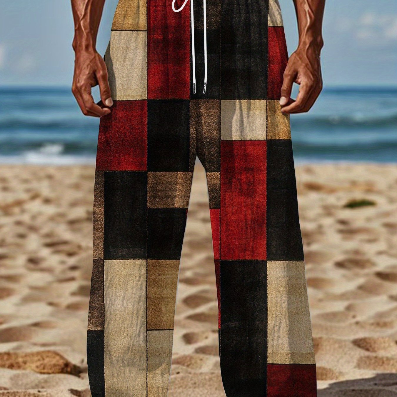 TEMU Men's Vintage Casual Pants - Suitable For Daily Wear And Formal Occasions In Autumn/winter, Machine Washable, Loose Fit, Vintage Plaid Design,