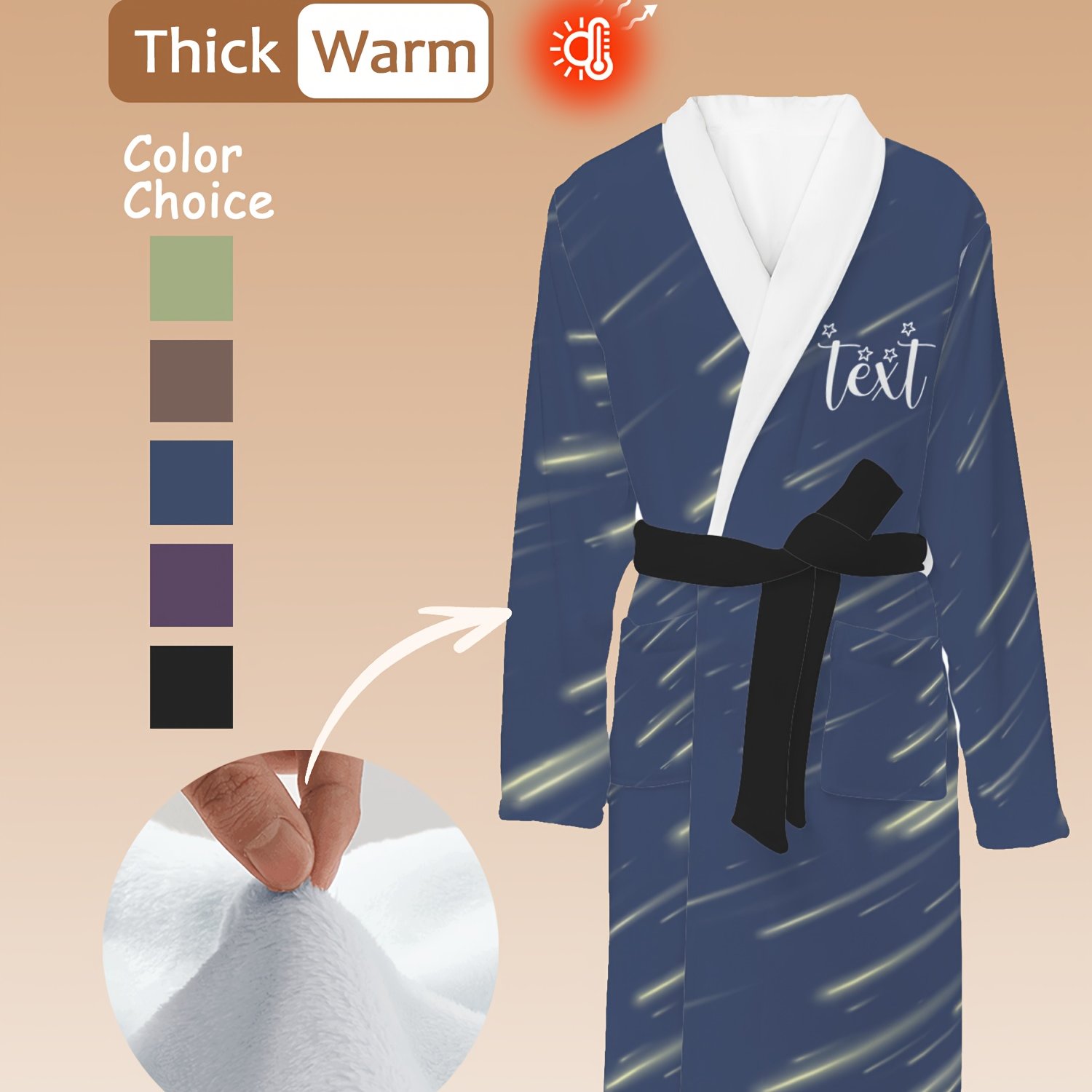 TEMU [custom] Flannel Robe, Bathrobe Custom Morning Gown Winter Warm Pajamas Couple Style Long Sleeve Robe With Pockets Adult Bathrobe Absorbent