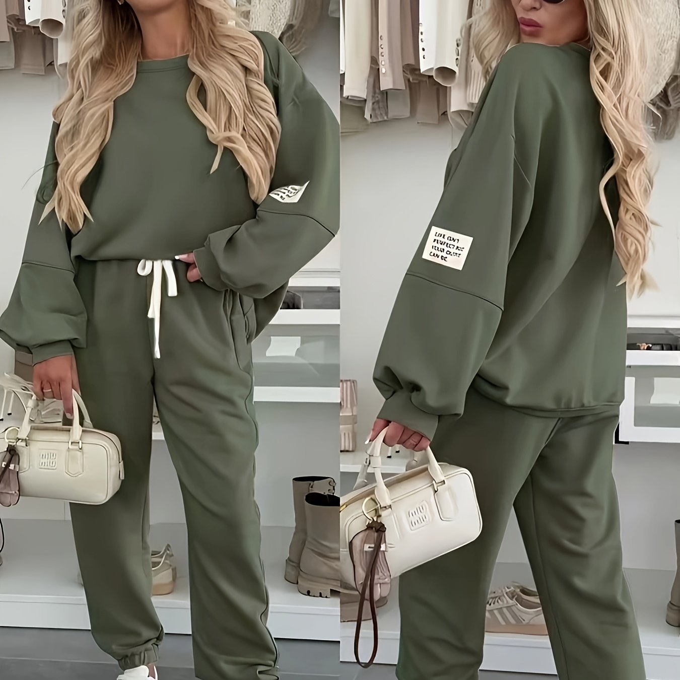 TEMU 2026 Autumn Winter Women's Casual Set Round Neck Long Sleeve Sweatshirt Ankle-cinching Sweatpants Two-piece Outfit Loose Home Outdoor Versatile