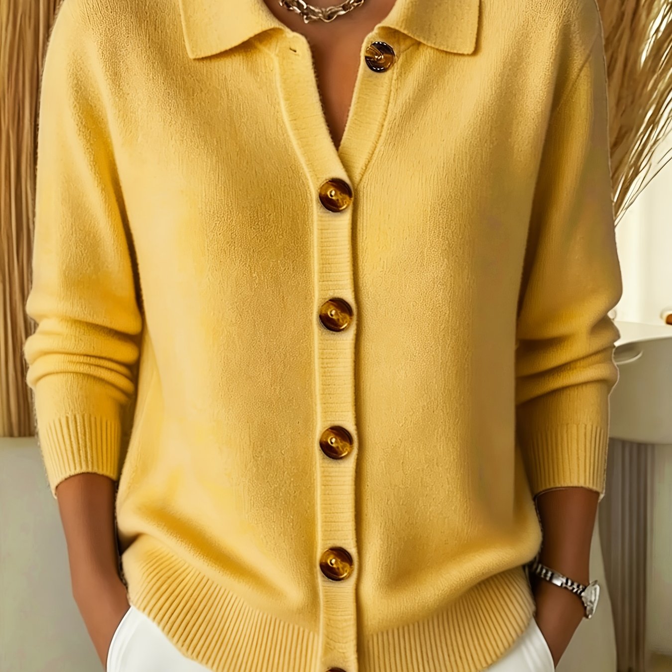 TEMU Lapel Solid Color Cardigan Women's Gentle Easy Commuter Long Sleeve Shirt-style Jacket With Lettering